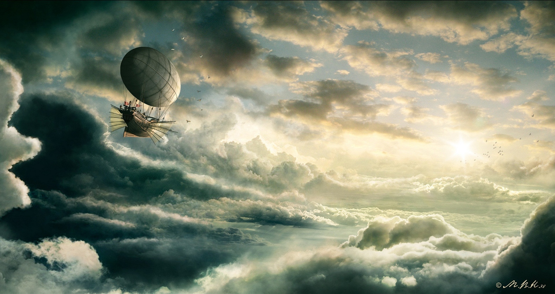 Free download wallpaper Fantasy, Cloud, Aircraft on your PC desktop