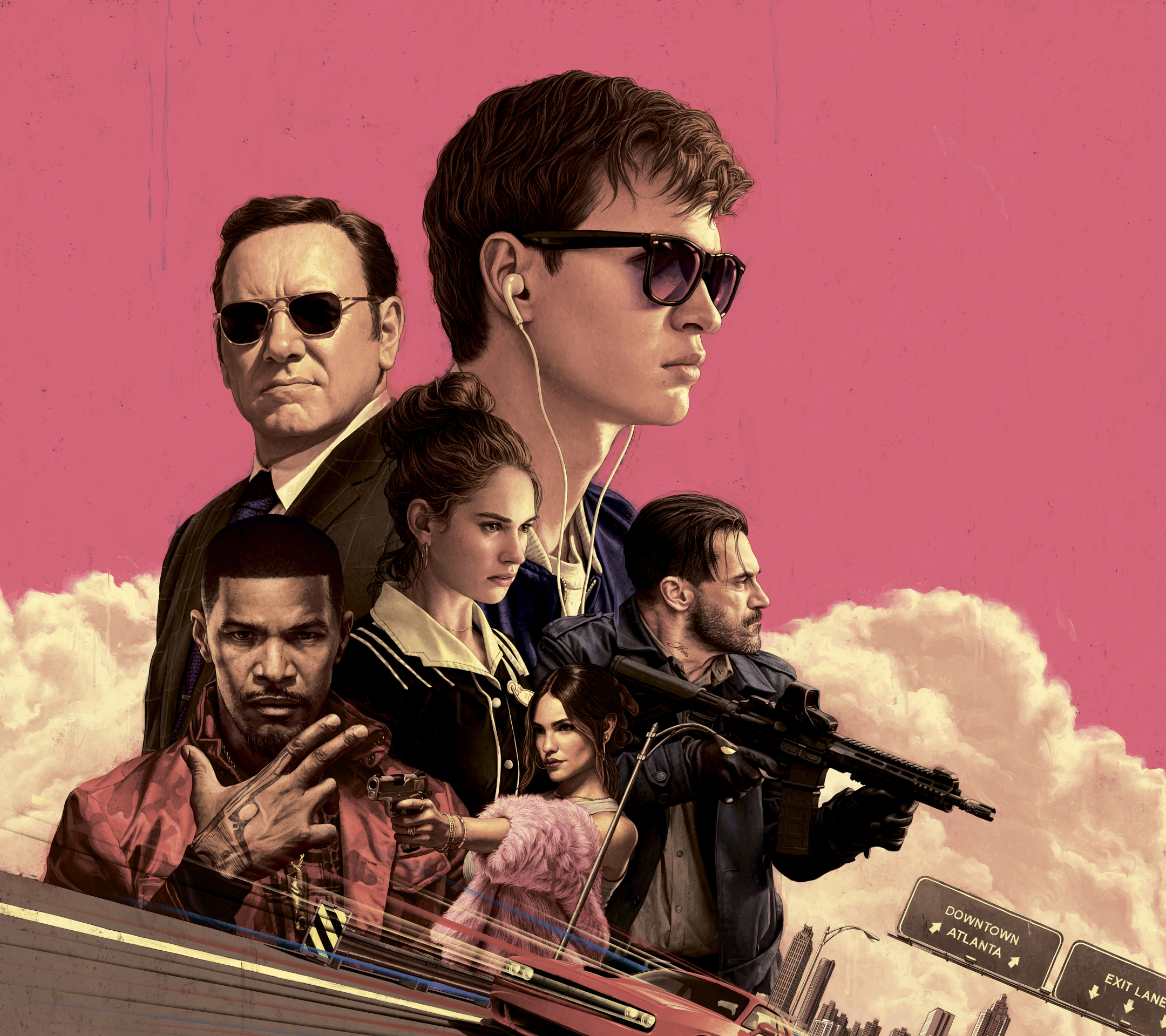 Download mobile wallpaper Movie, Kevin Spacey, Jamie Foxx, Lily James, Jon Hamm, Ansel Elgort, Eiza Gonzalez, Baby Driver for free.