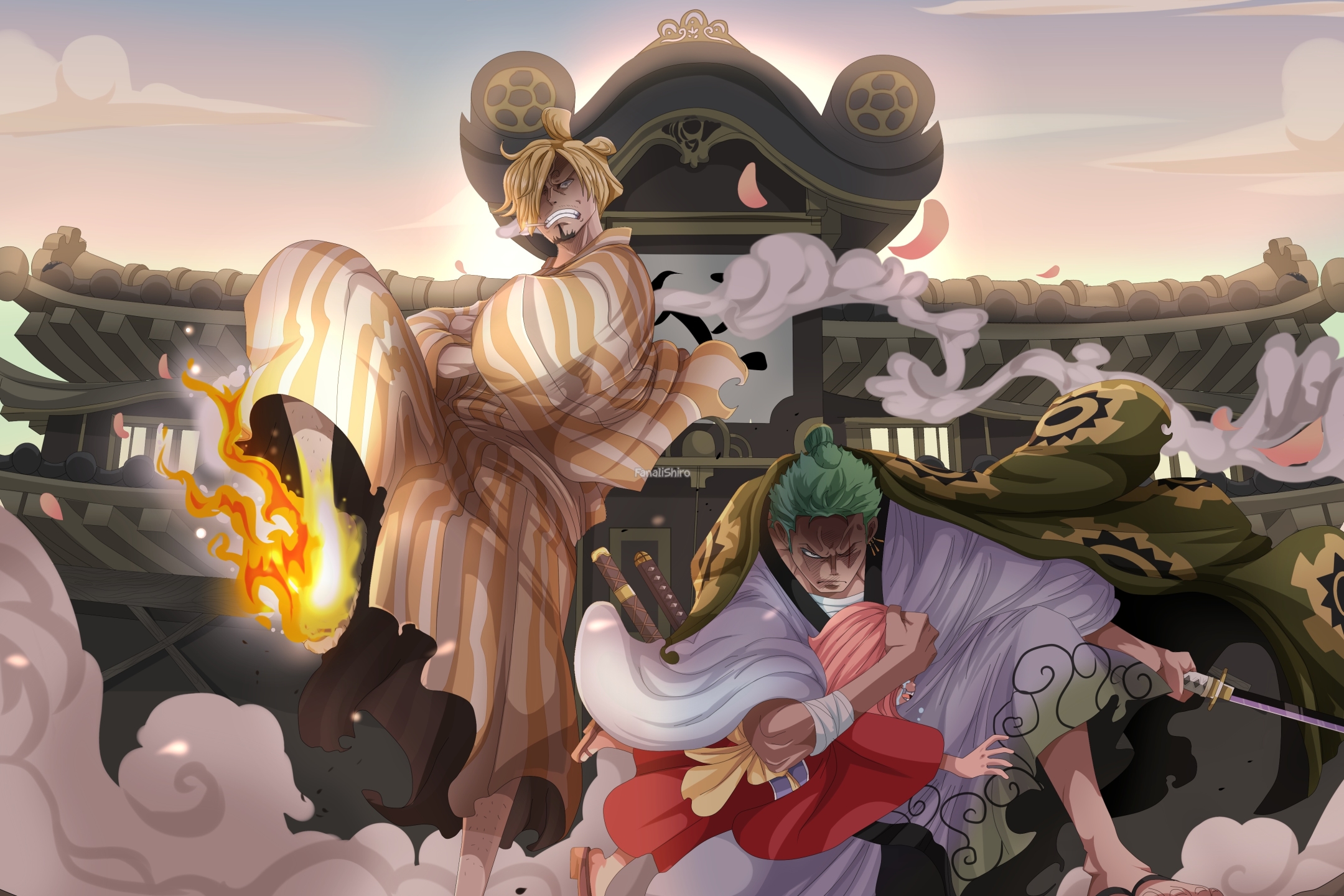 Download mobile wallpaper Anime, One Piece, Roronoa Zoro, Sanji (One Piece), Toko (One Piece) for free.
