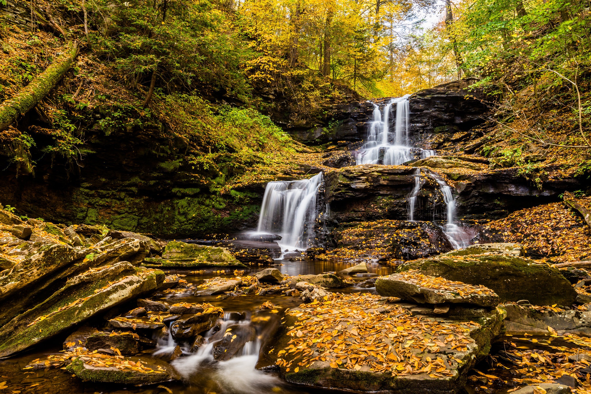 Download mobile wallpaper Nature, Waterfall, Fall, Earth, Stone, Stream for free.