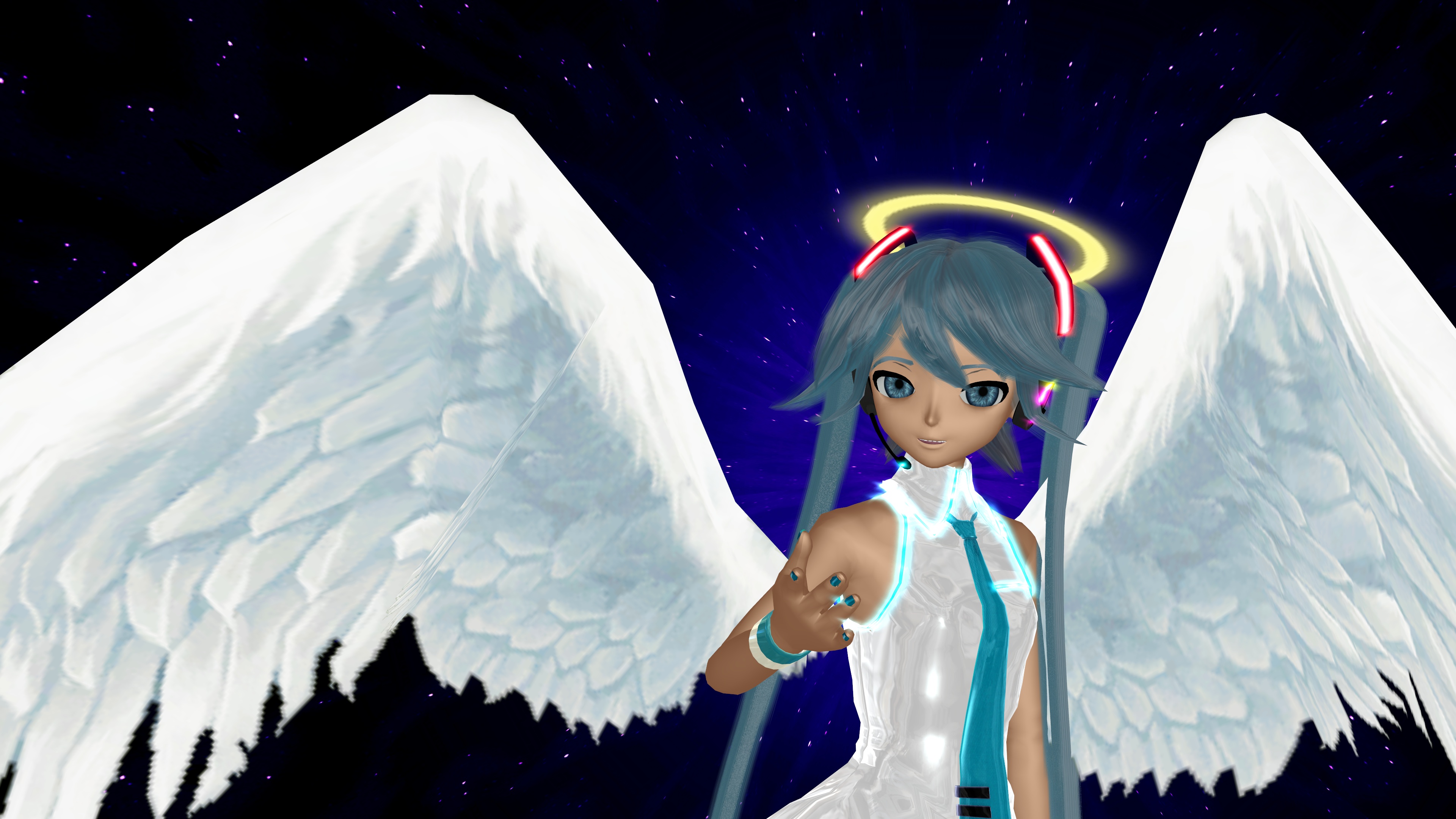 Descarga gratuita de fondo de pantalla para móvil de Ángel, Vocaloid, Ojos Azules, Animado, Pelo Azul, Hatsune Miku.
