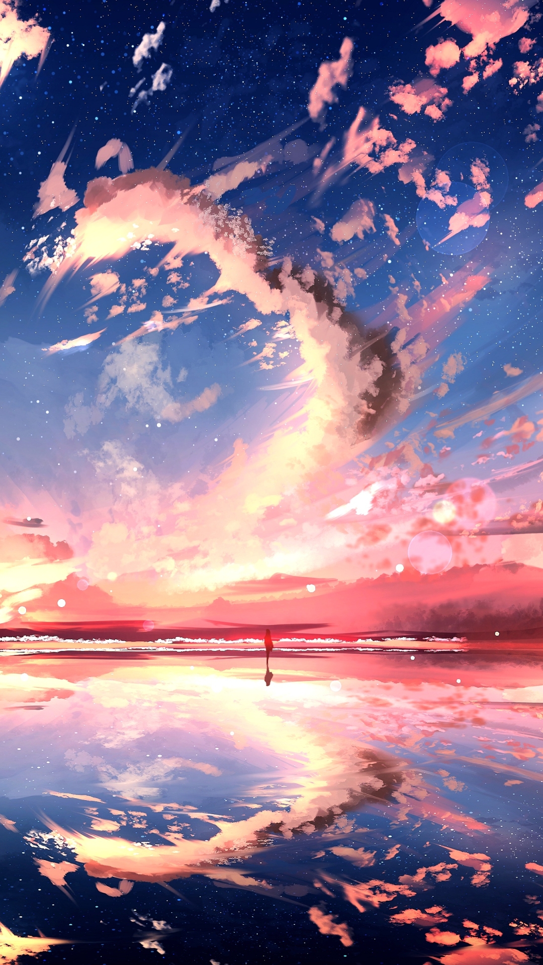 Download mobile wallpaper Anime, Sunset, Sky, Starry Sky, Cloud for free.