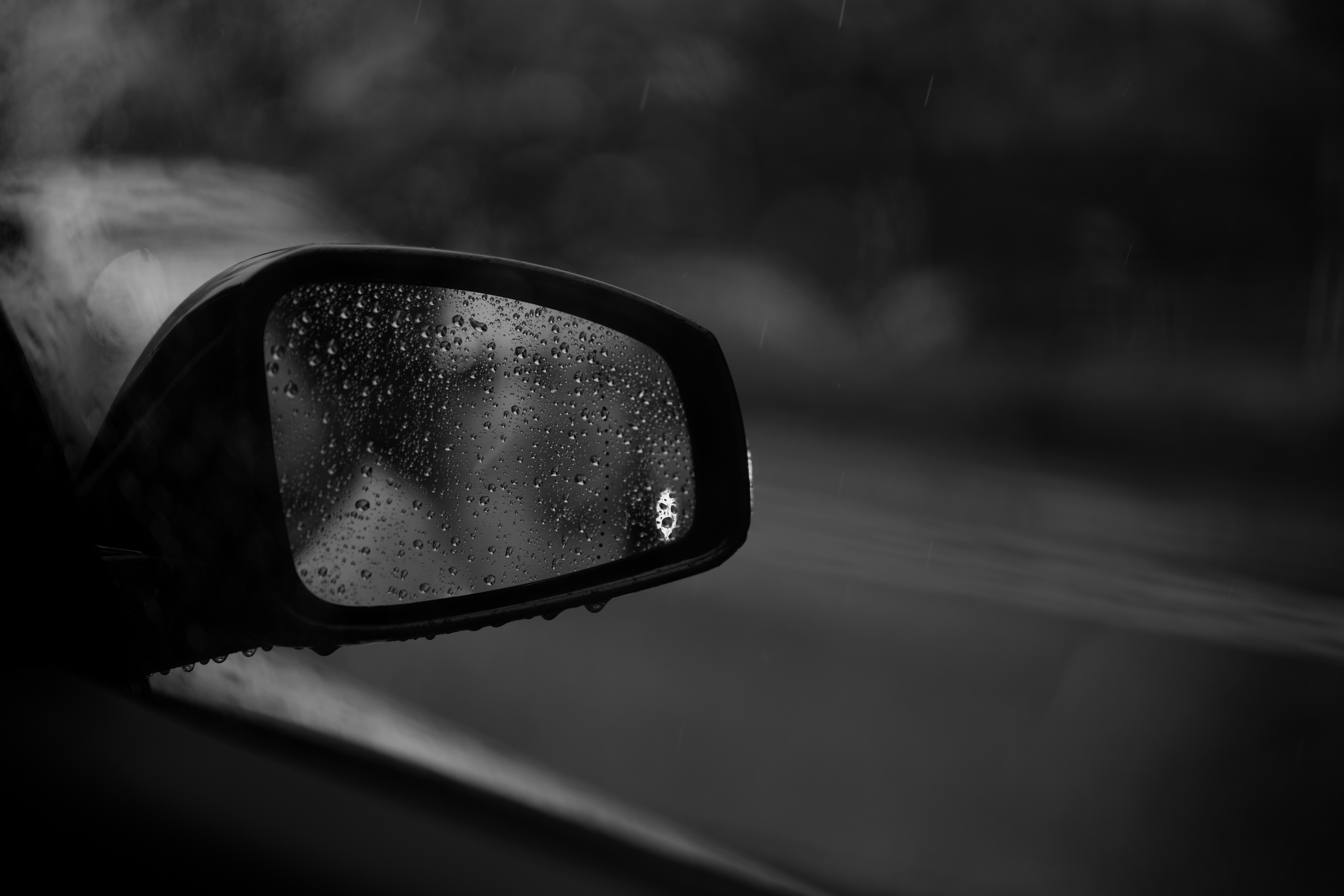 mirror, drops, black, car, glass, bw, chb