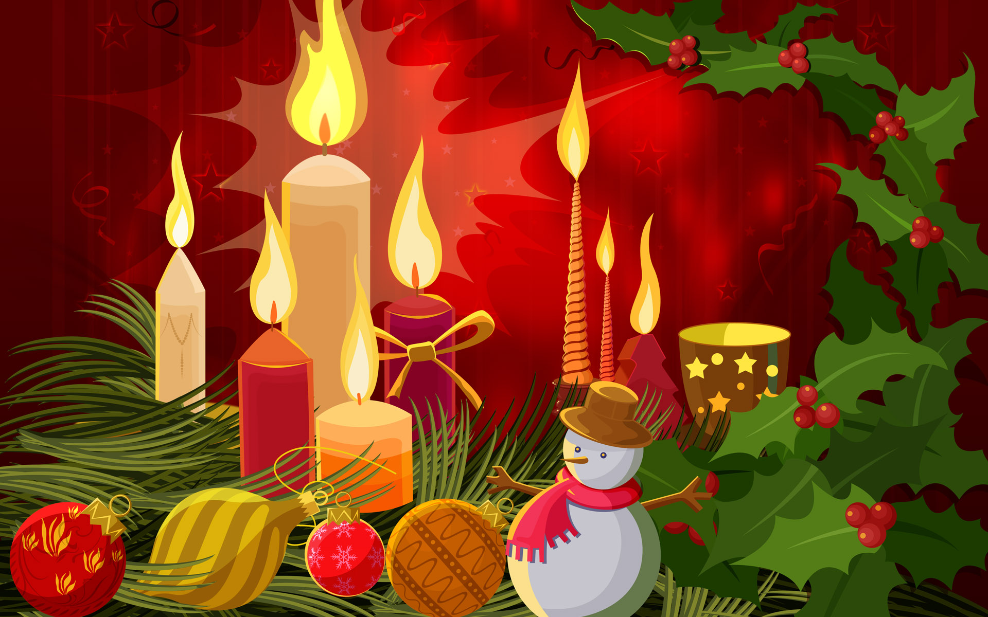 163661 завантажити шпалери свято, різдво, свічка, різдвяні прикраси, сніговик - заставки і картинки безкоштовно