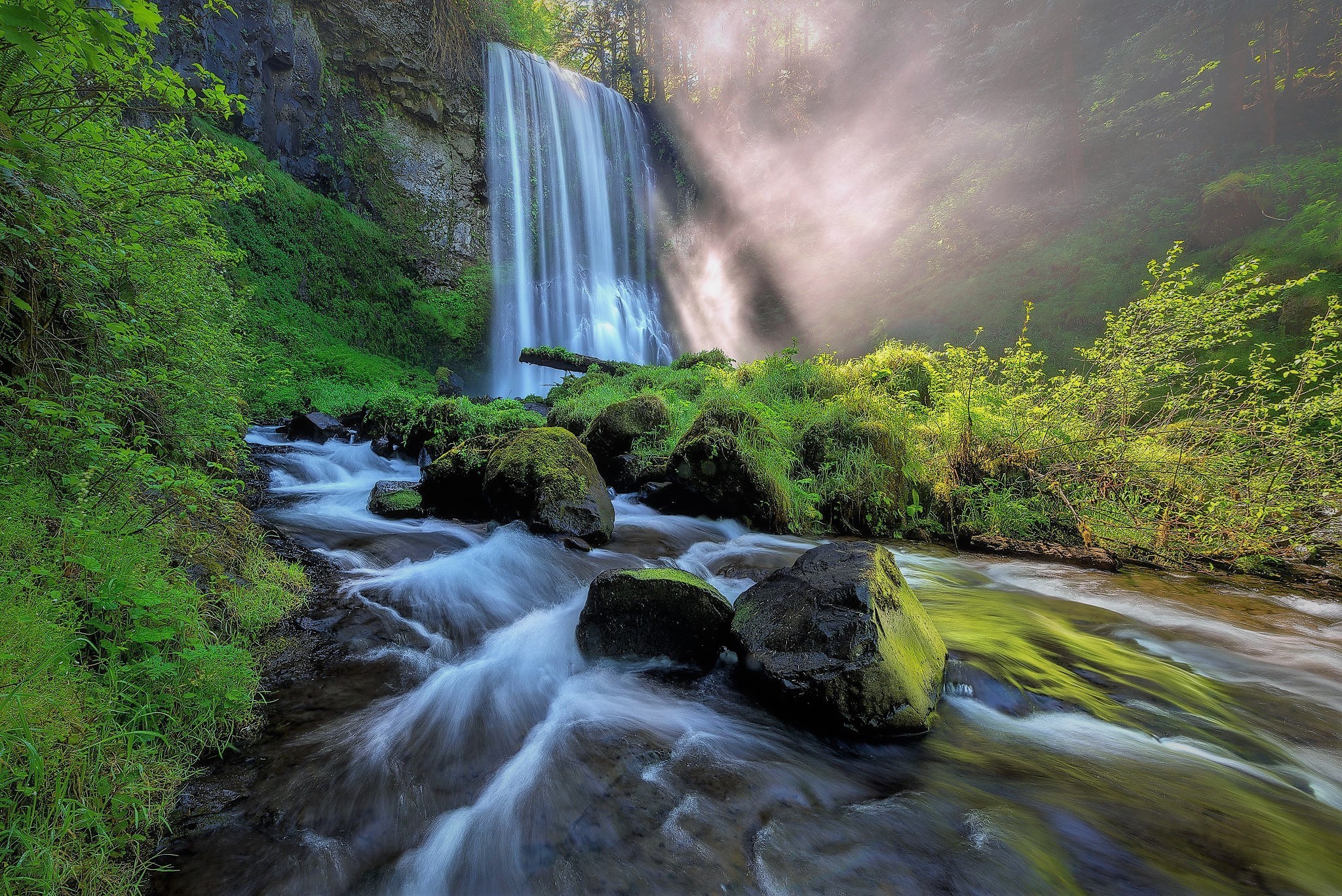 Скачать обои бесплатно Водопады, Водопад, Зеленый, Ручей, Земля/природа картинка на рабочий стол ПК