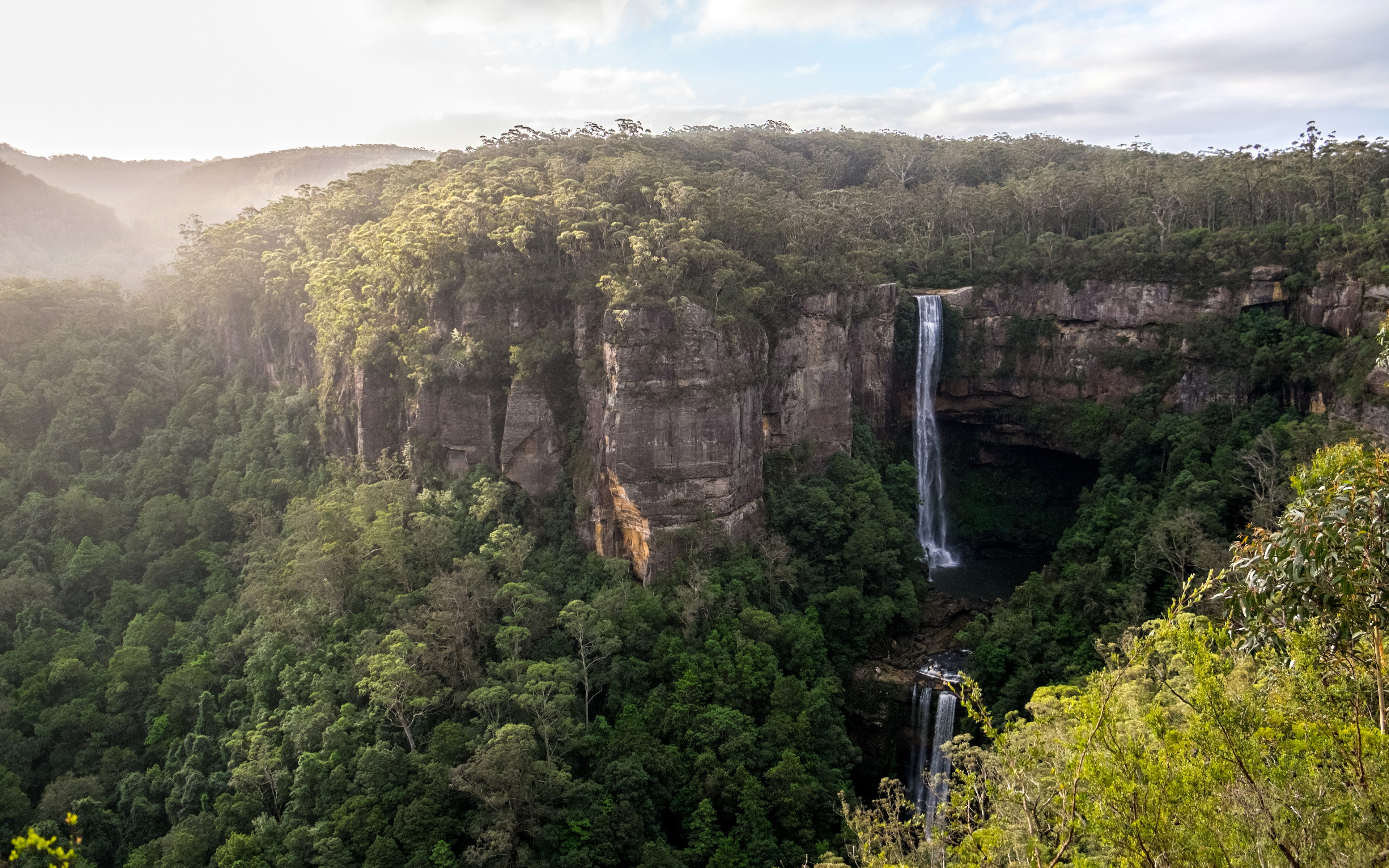 Download mobile wallpaper Nature, Water, Waterfalls, Waterfall, Forest, Earth, National Park, Australia, Belmore Falls for free.