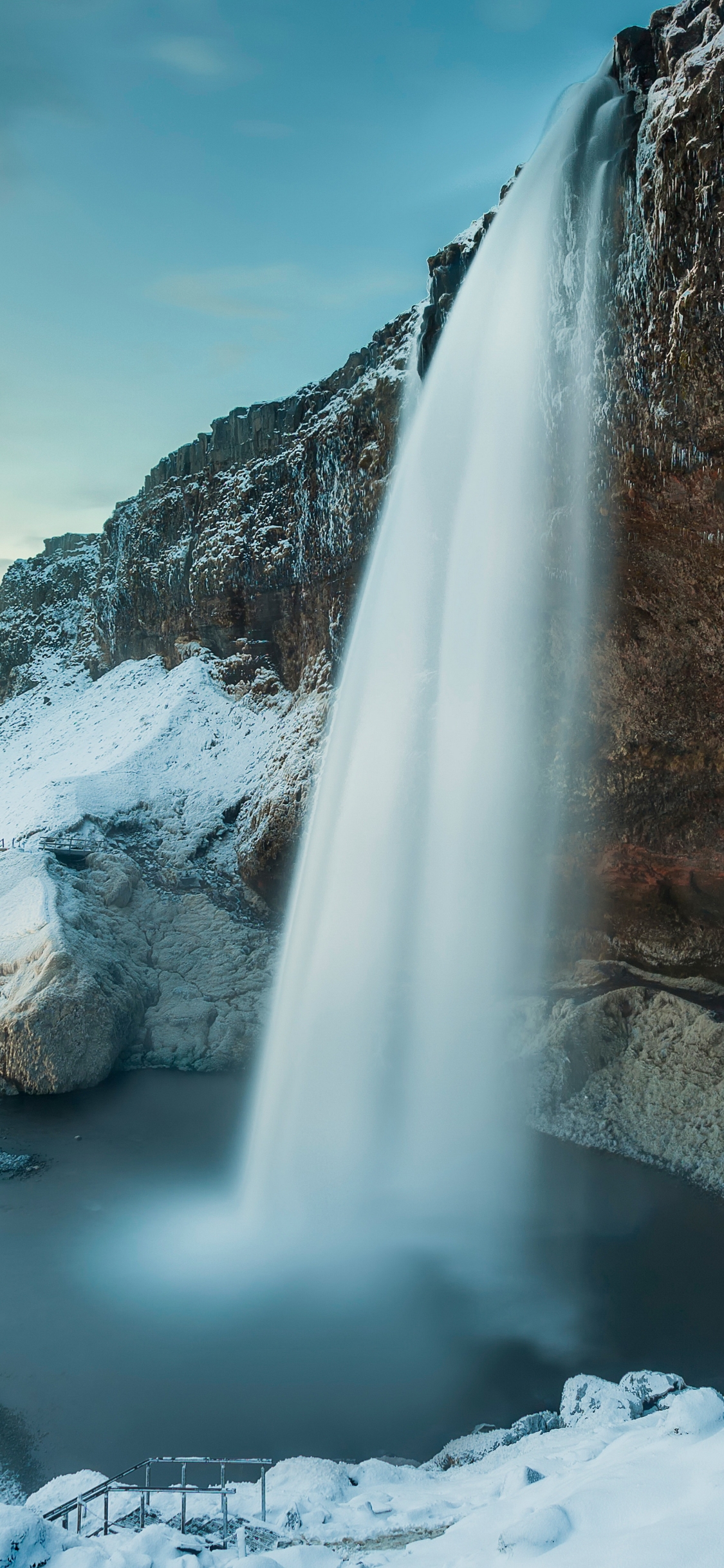 Download mobile wallpaper Landscape, Winter, Nature, Waterfalls, Snow, Waterfall, Earth, Seljalandsfoss for free.
