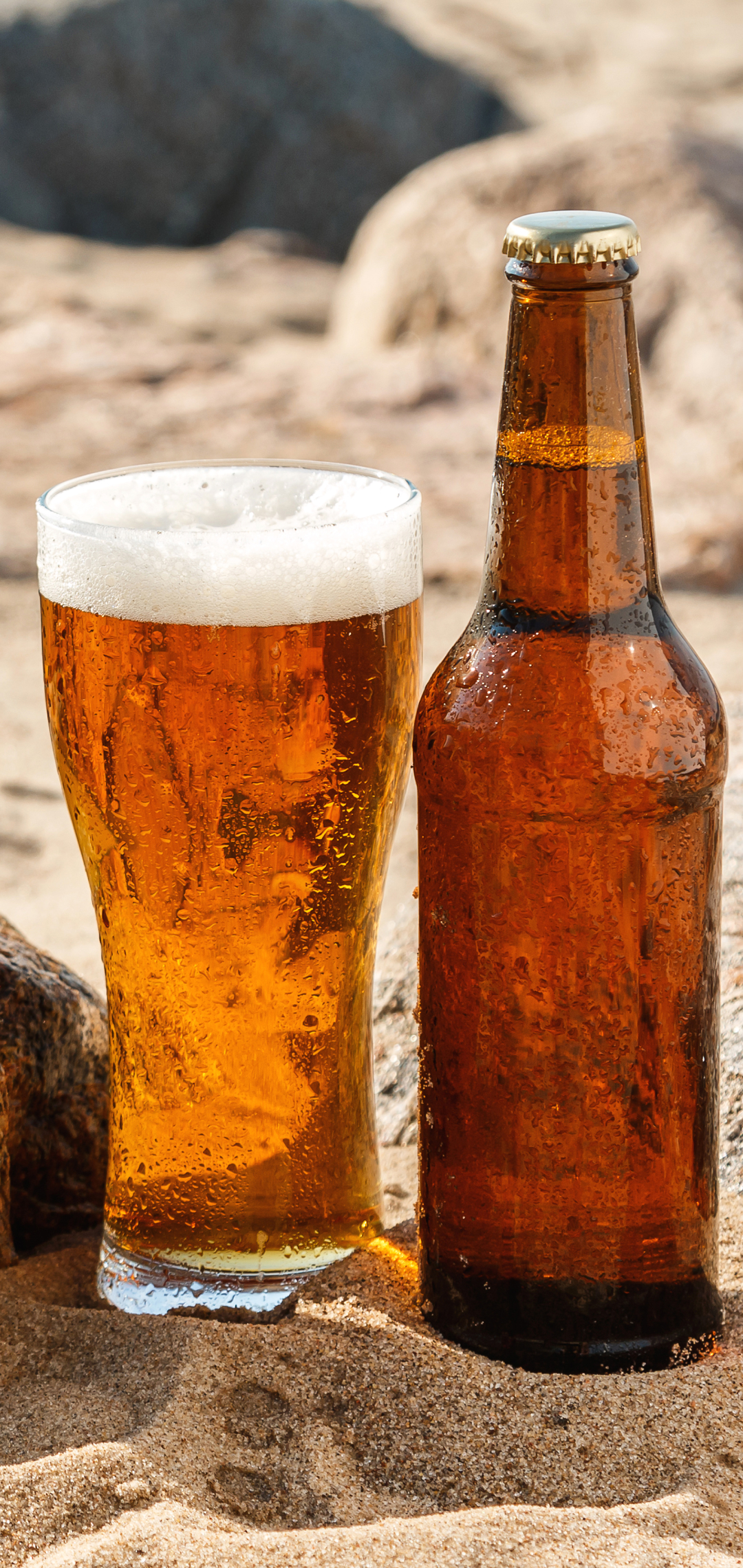 Download mobile wallpaper Food, Sand, Beer, Glass, Bottle for free.