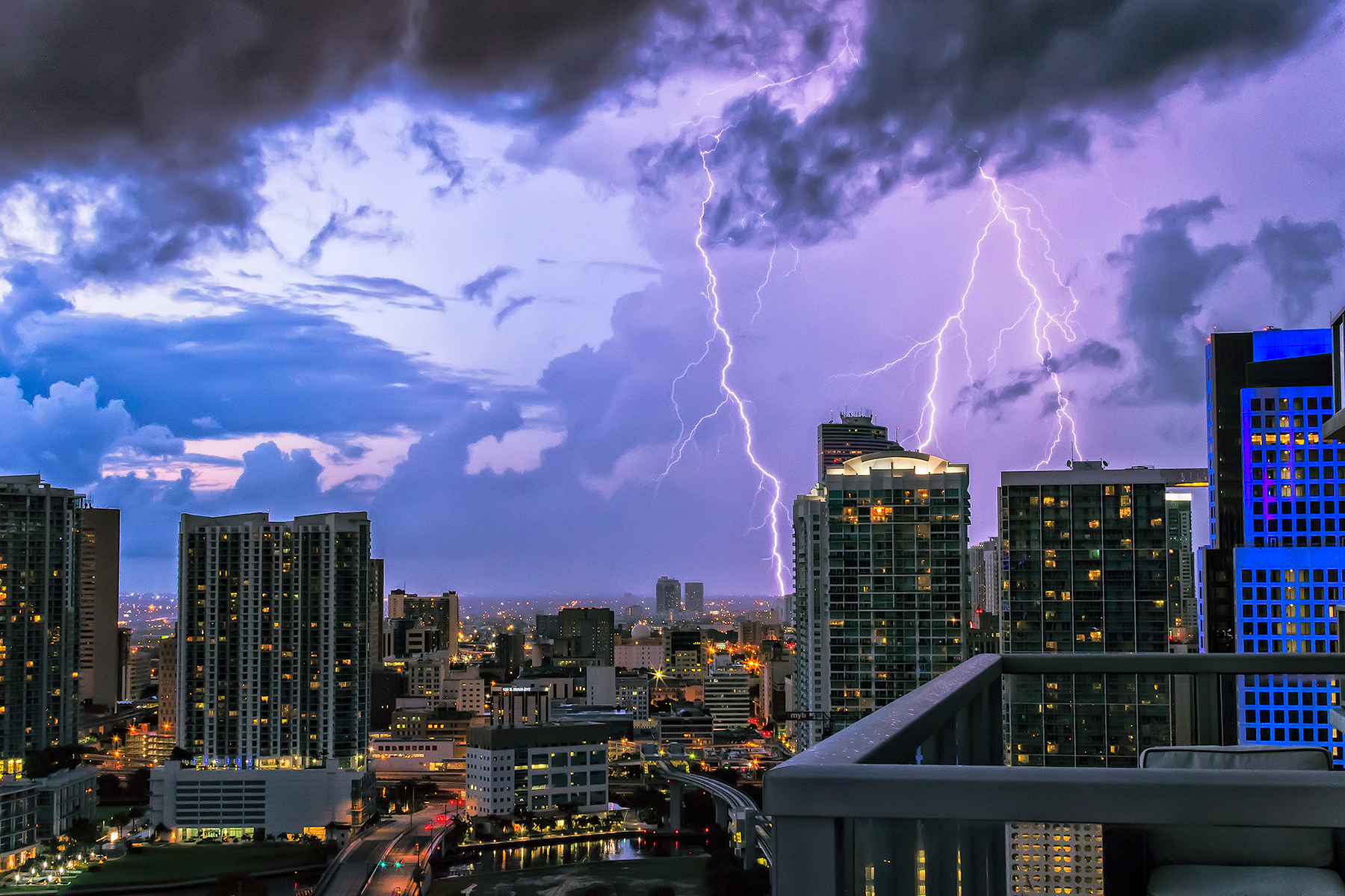 Download mobile wallpaper Sky, Lightning, City, Building, Miami, Photography, Florida for free.