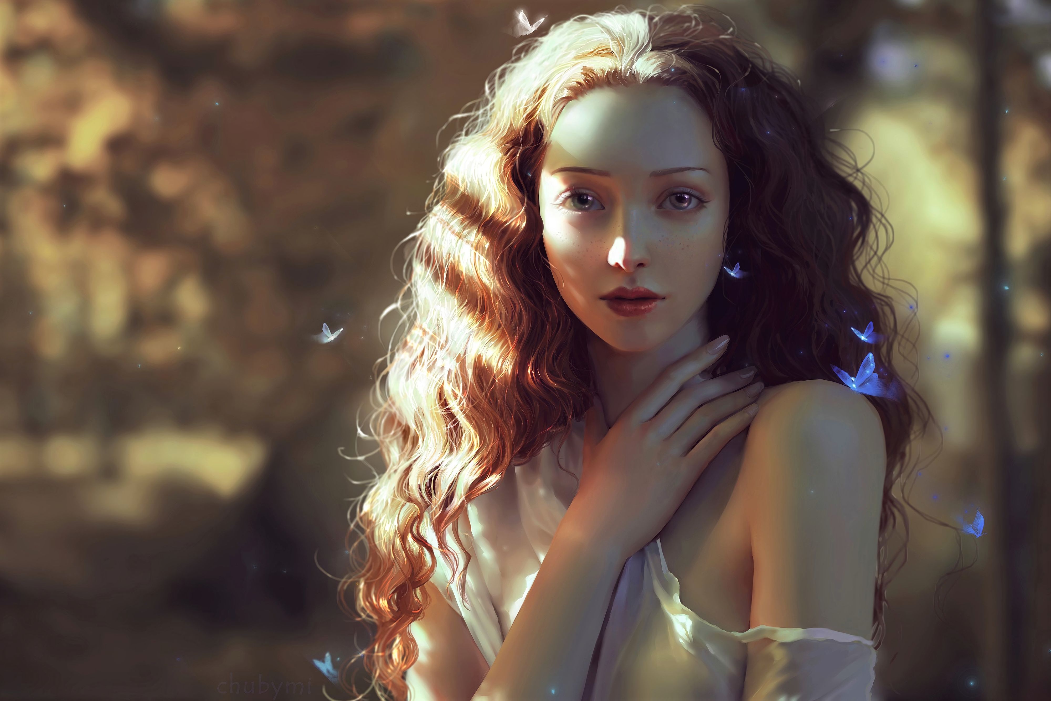 Free download wallpaper Fantasy, Butterfly, Painting, Artistic, Long Hair on your PC desktop