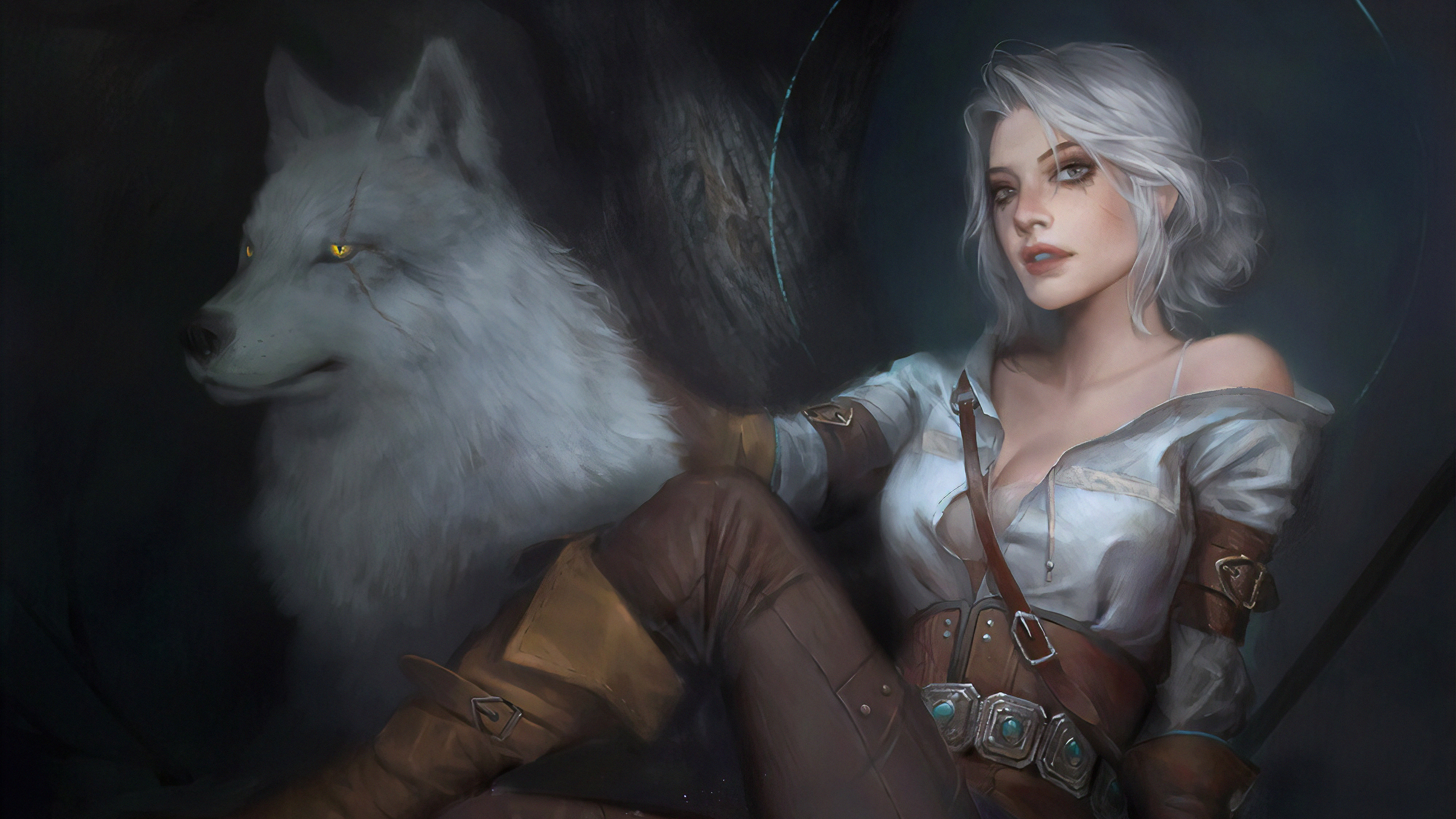 Download mobile wallpaper Wolf, Video Game, White Hair, The Witcher, The Witcher 3: Wild Hunt, Ciri (The Witcher) for free.