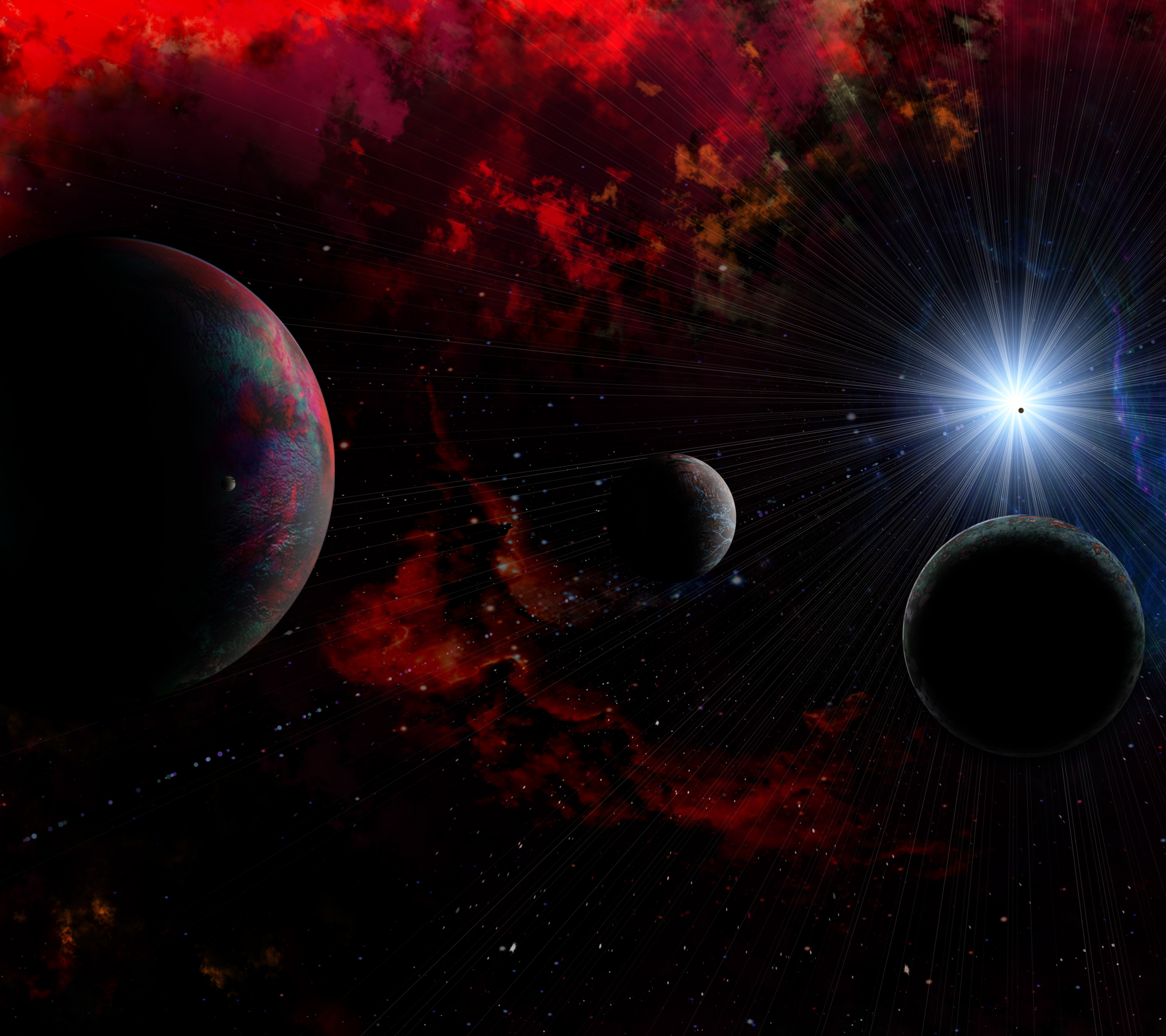 Скачать обои бесплатно Космос, Звезды, Красный, Пространство, Планета, Научная Фантастика картинка на рабочий стол ПК