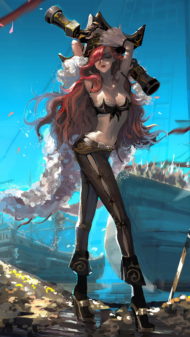 Download mobile wallpaper League Of Legends, Hat, Pirate, Video Game, Long Hair, Red Hair, Miss Fortune (League Of Legends), Pirate Ship for free.