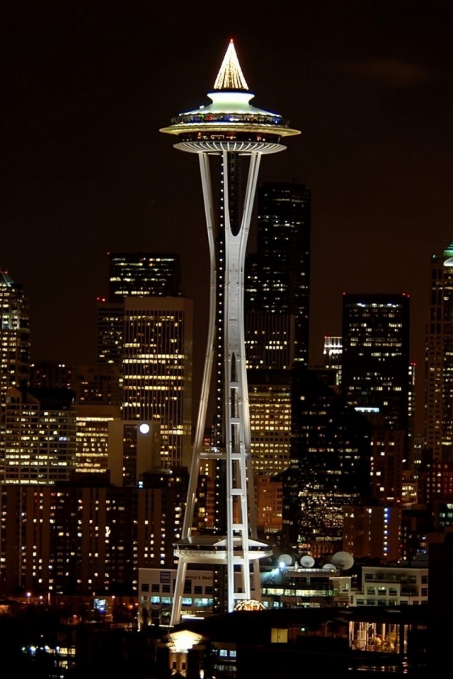 Handy-Wallpaper Städte, Wolkenkratzer, Gebäude, Lichter, Nacht, Seattle, Menschengemacht kostenlos herunterladen.