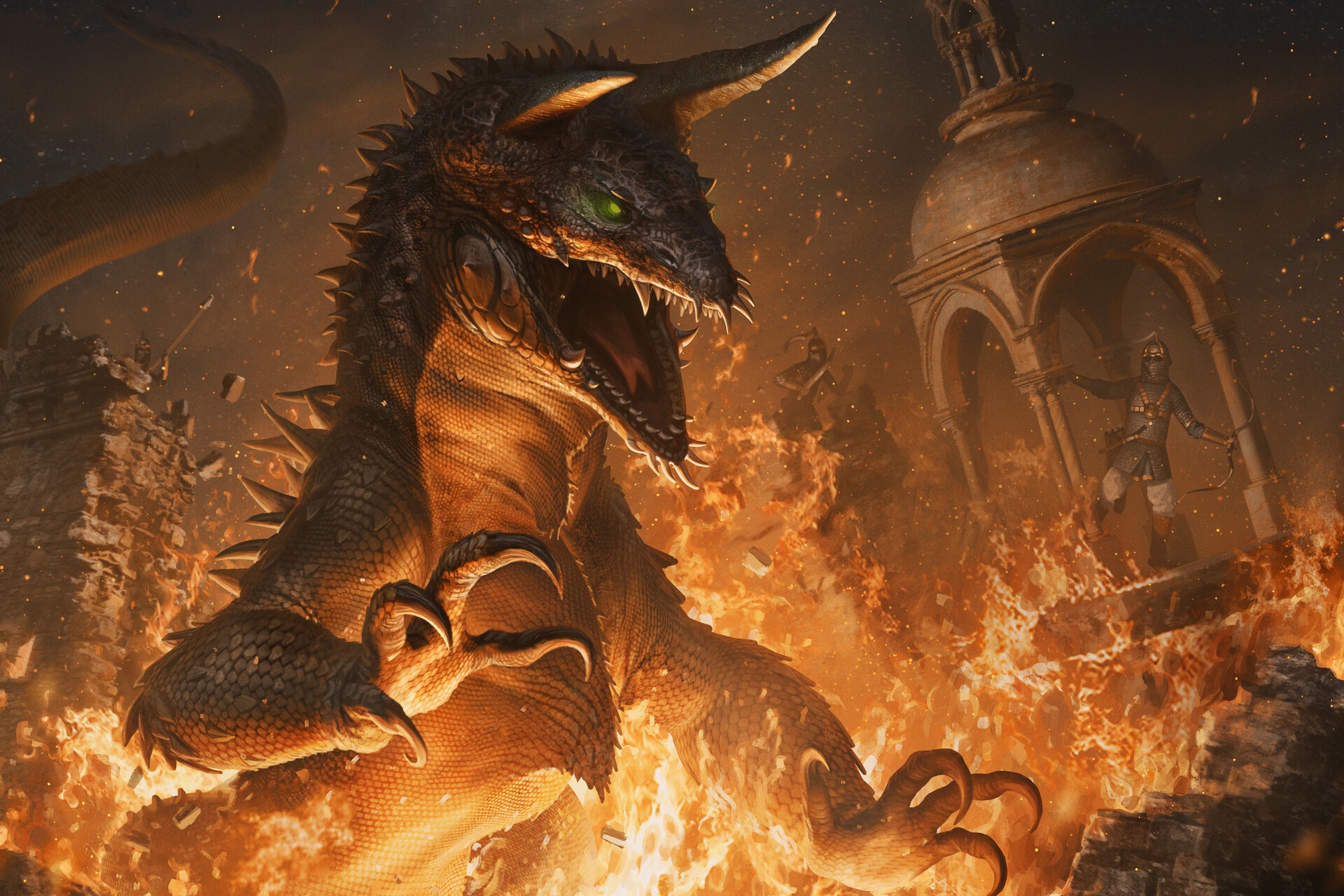 Download mobile wallpaper Fantasy, Flame, Lizard, Creature for free.