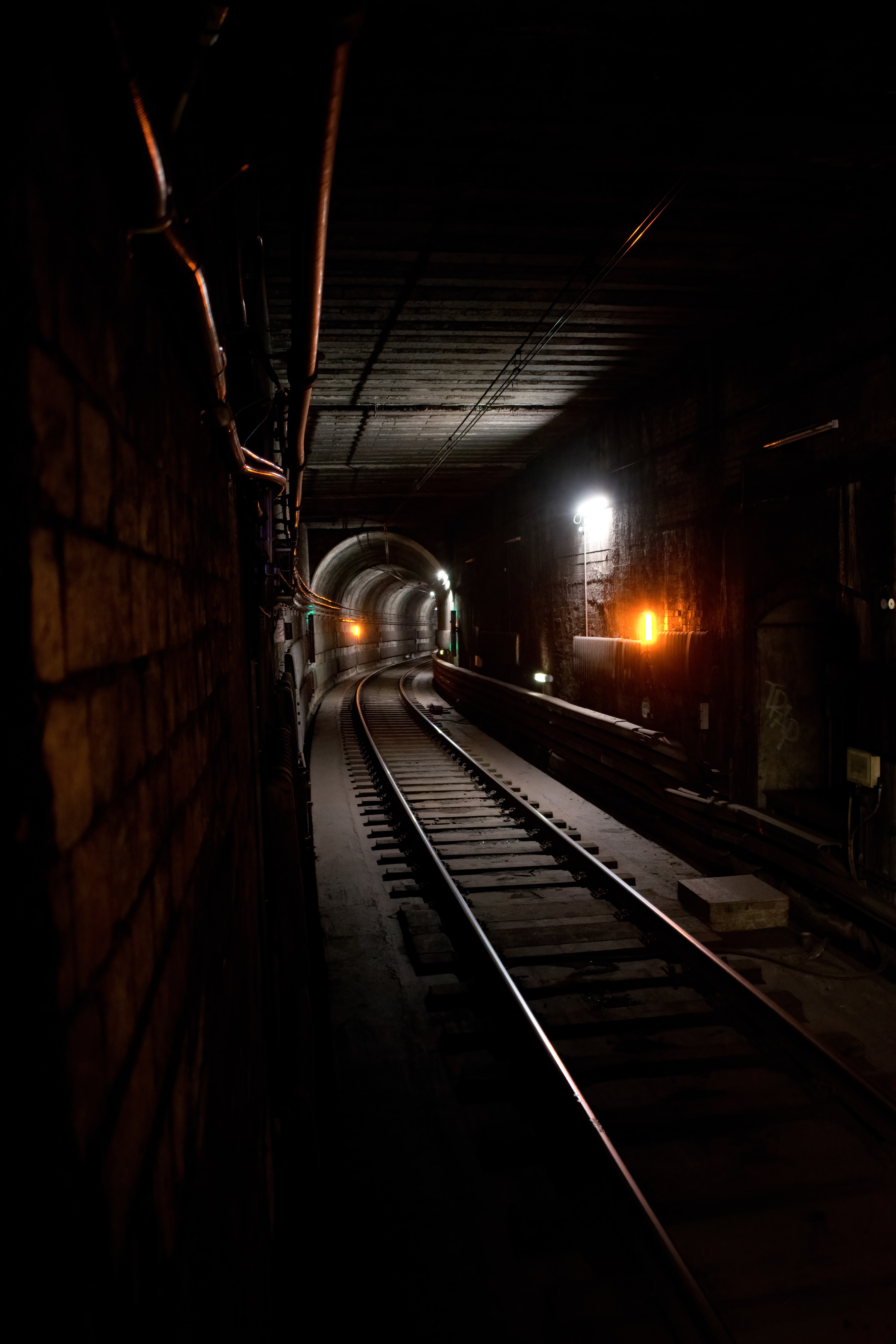 tunnel, dark, glow, dahl, distance, rails