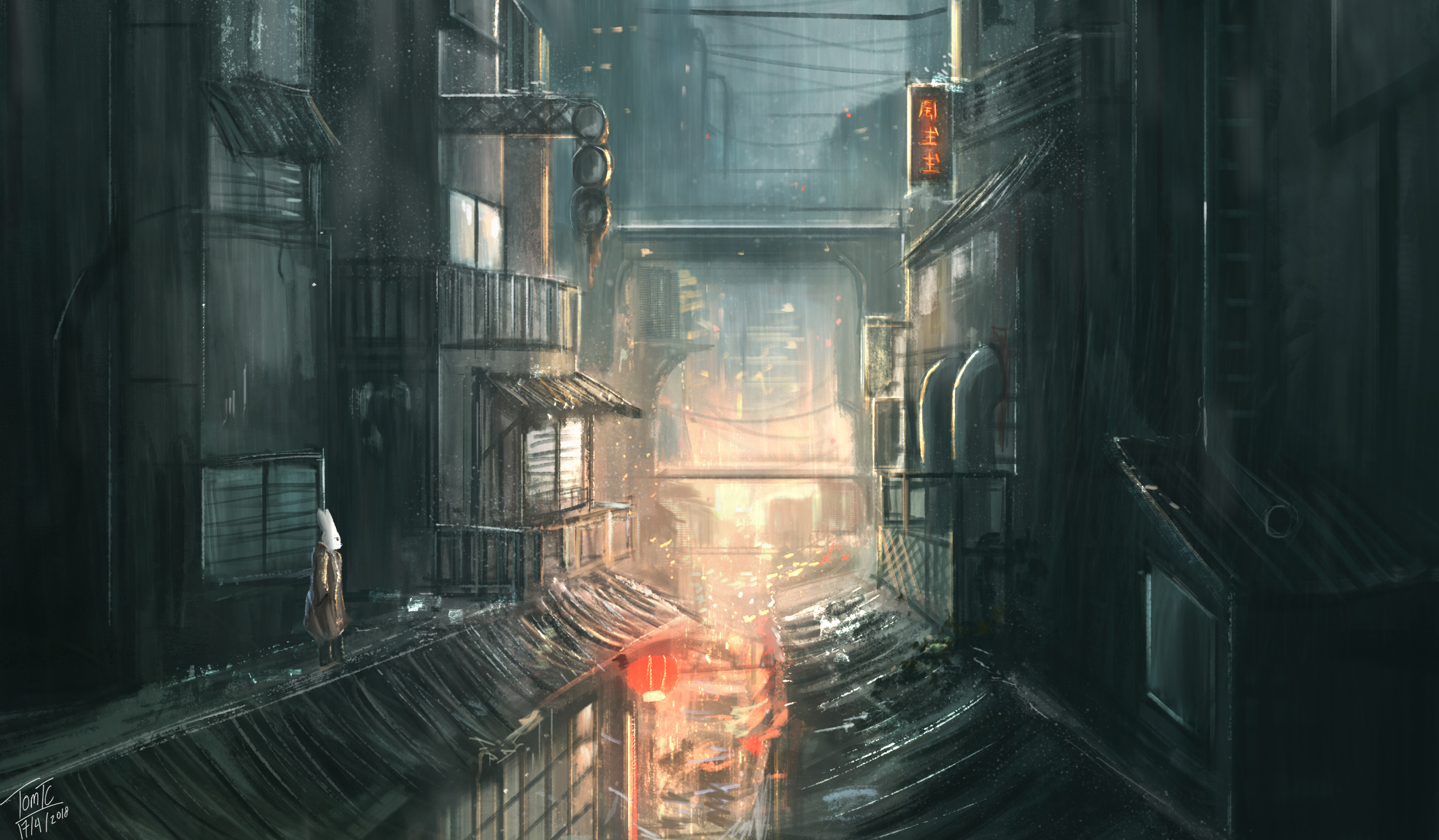 Download mobile wallpaper City, Building, Cyberpunk, Sci Fi, Rabbit for free.