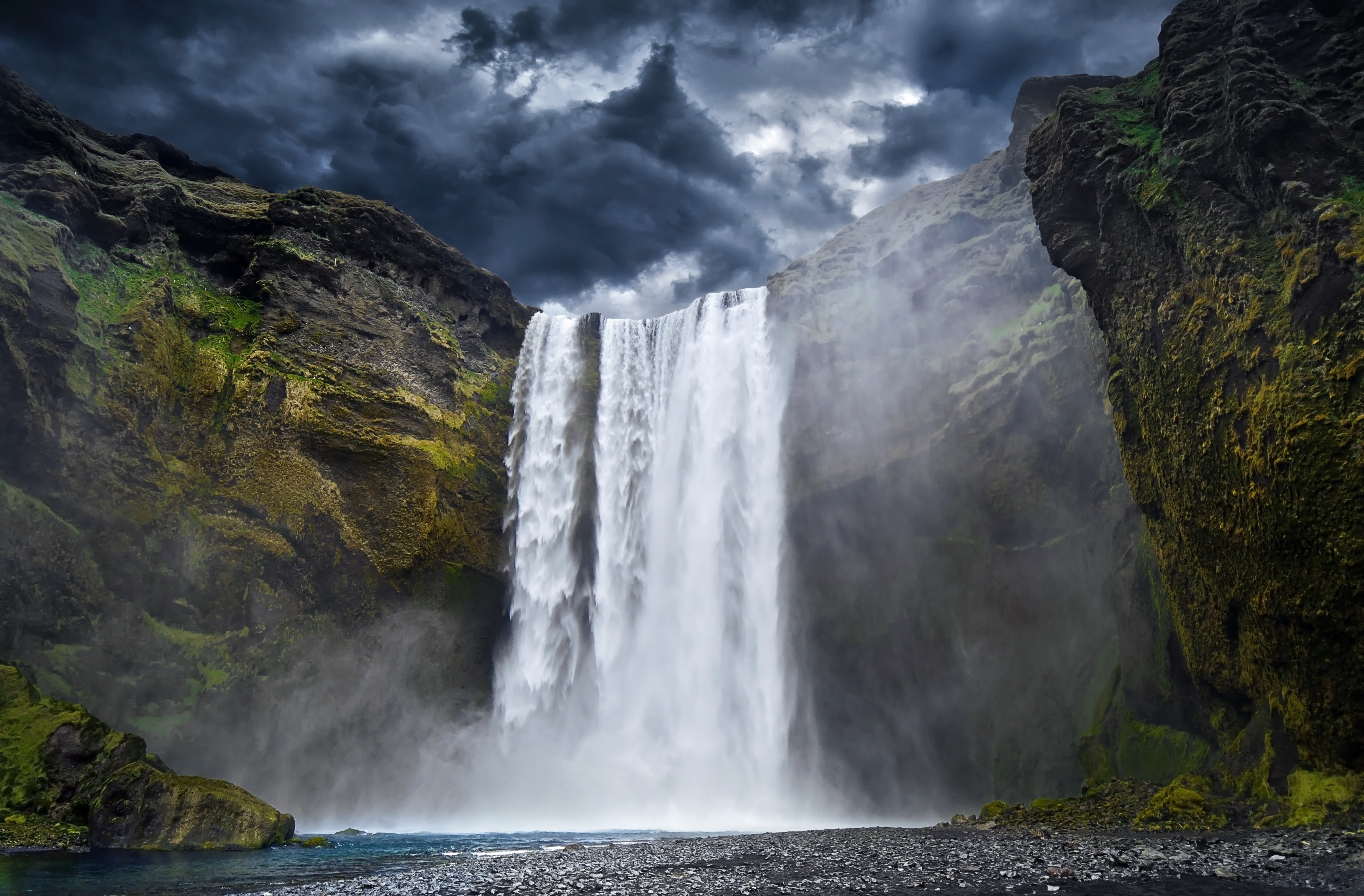 354109 скачать обои водопад, исландия, земля/природа, скоугафосс, облака, водопады - заставки и картинки бесплатно