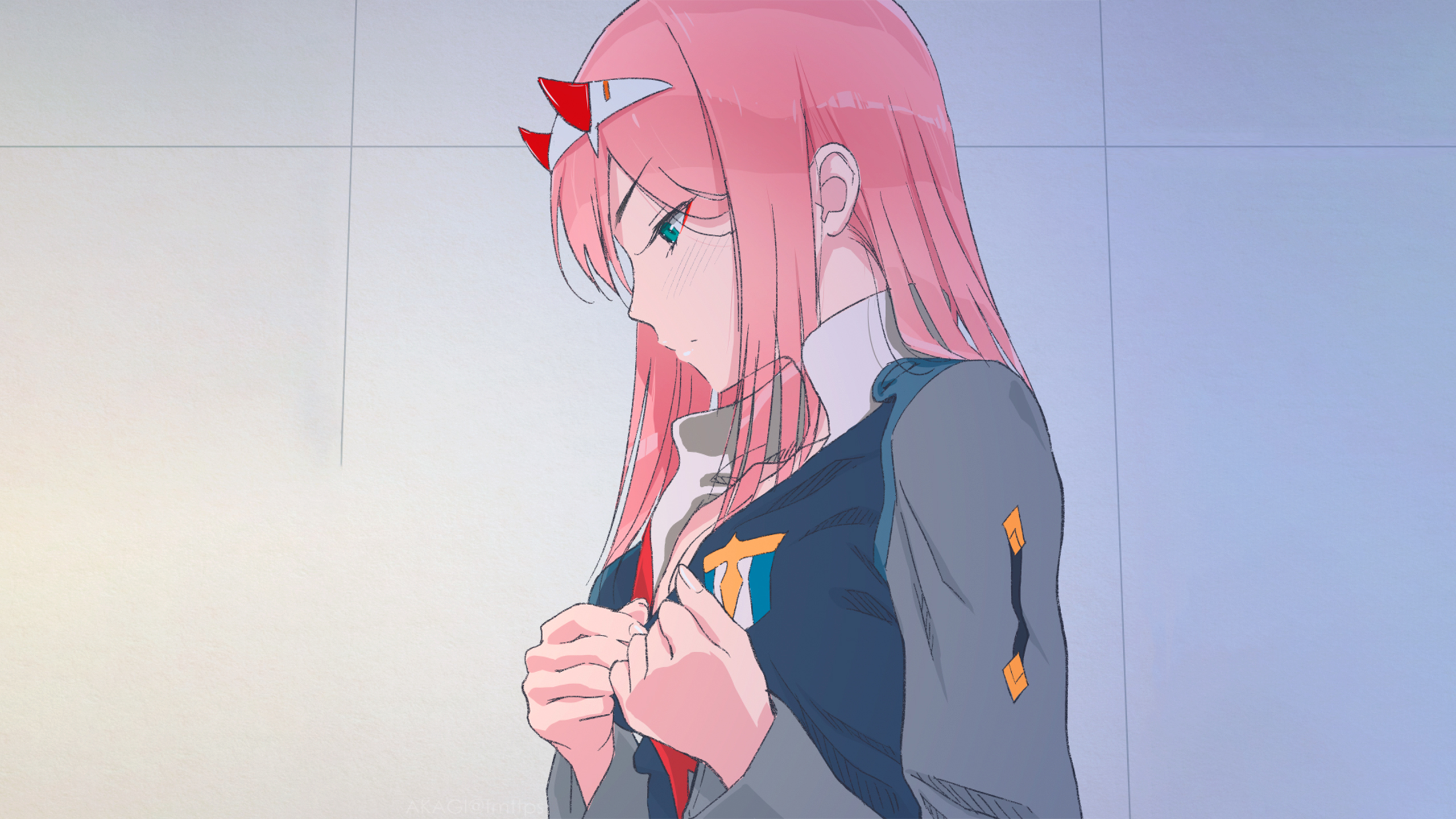 Free download wallpaper Anime, Green Eyes, Pink Hair, Blush, Darling In The Franxx, Zero Two (Darling In The Franxx) on your PC desktop