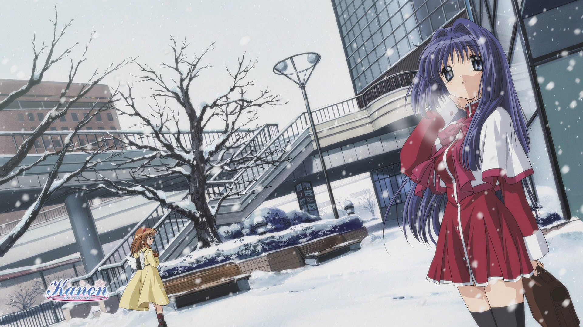 238087 Hintergrundbild herunterladen animes, kanon, ayu tsukimiya, blaue augen, lange haare, nayuki minase, winter - Bildschirmschoner und Bilder kostenlos