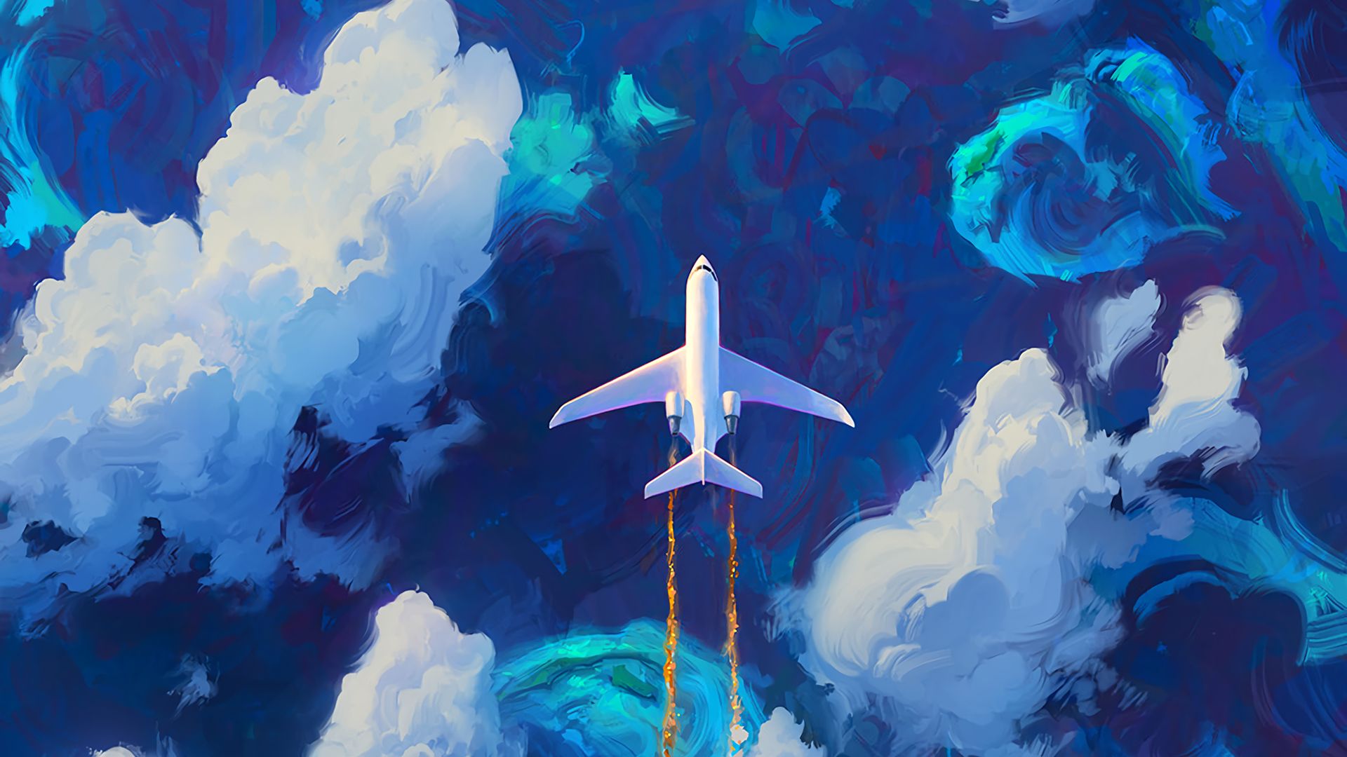 Скачать обои бесплатно Облака, Самолет, Художественные, Аэроплан картинка на рабочий стол ПК