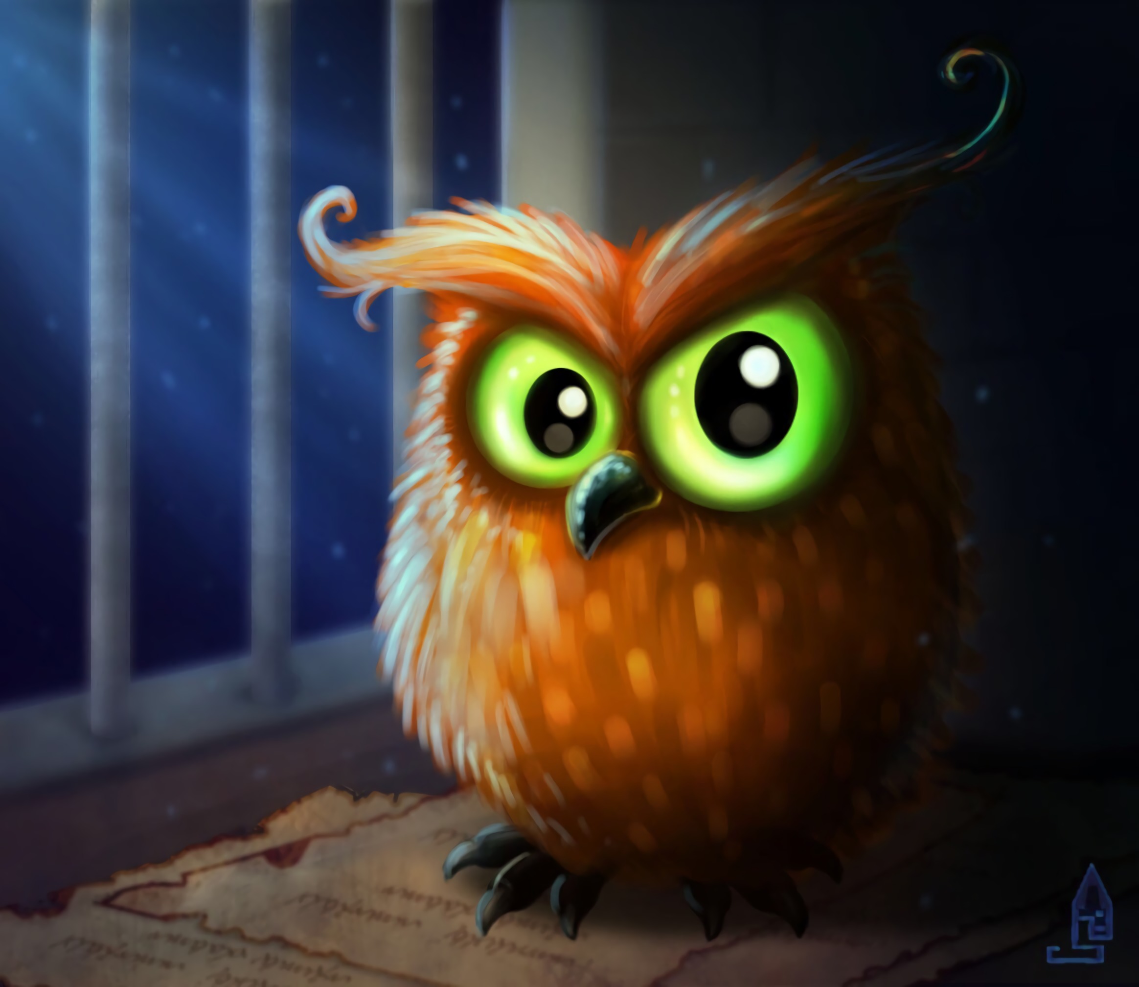 Download mobile wallpaper Green Eyes, Bird, Art, Owl for free.