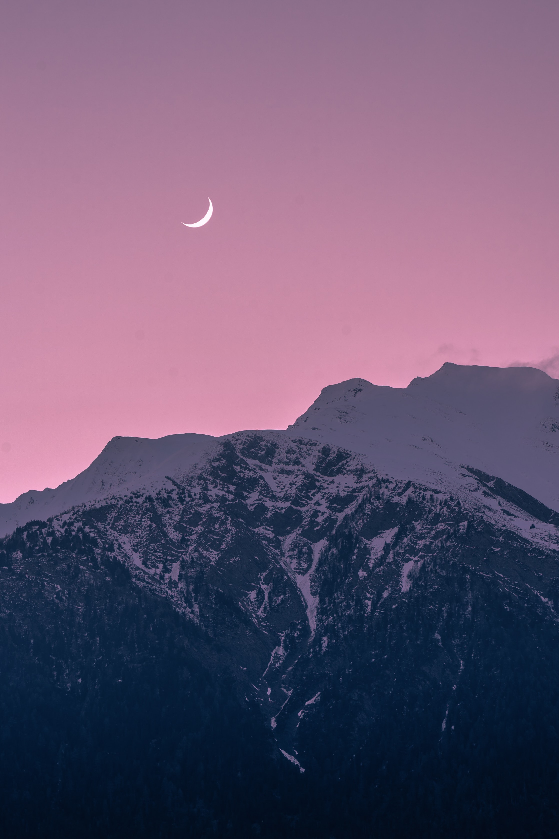 Free download wallpaper Mountains, Snow, Rocks, Snowbound, Nature, Snow Covered, Moon on your PC desktop