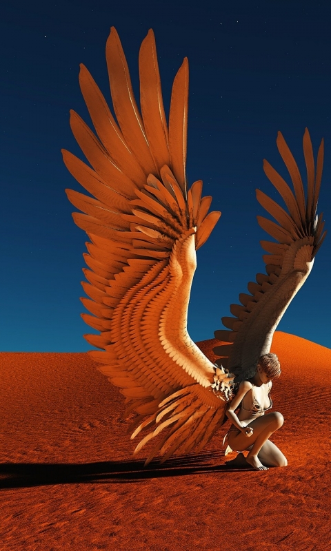 Download mobile wallpaper Fantasy, Desert, Wings, Angel for free.