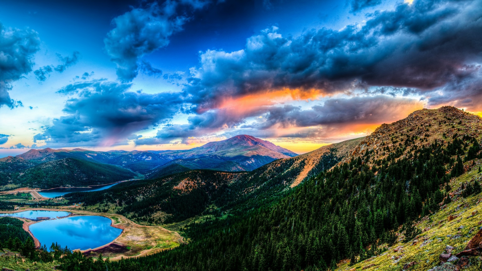 Free download wallpaper Landscape, Sunset, Mountain, Lake, Forest, Earth, Cloud on your PC desktop