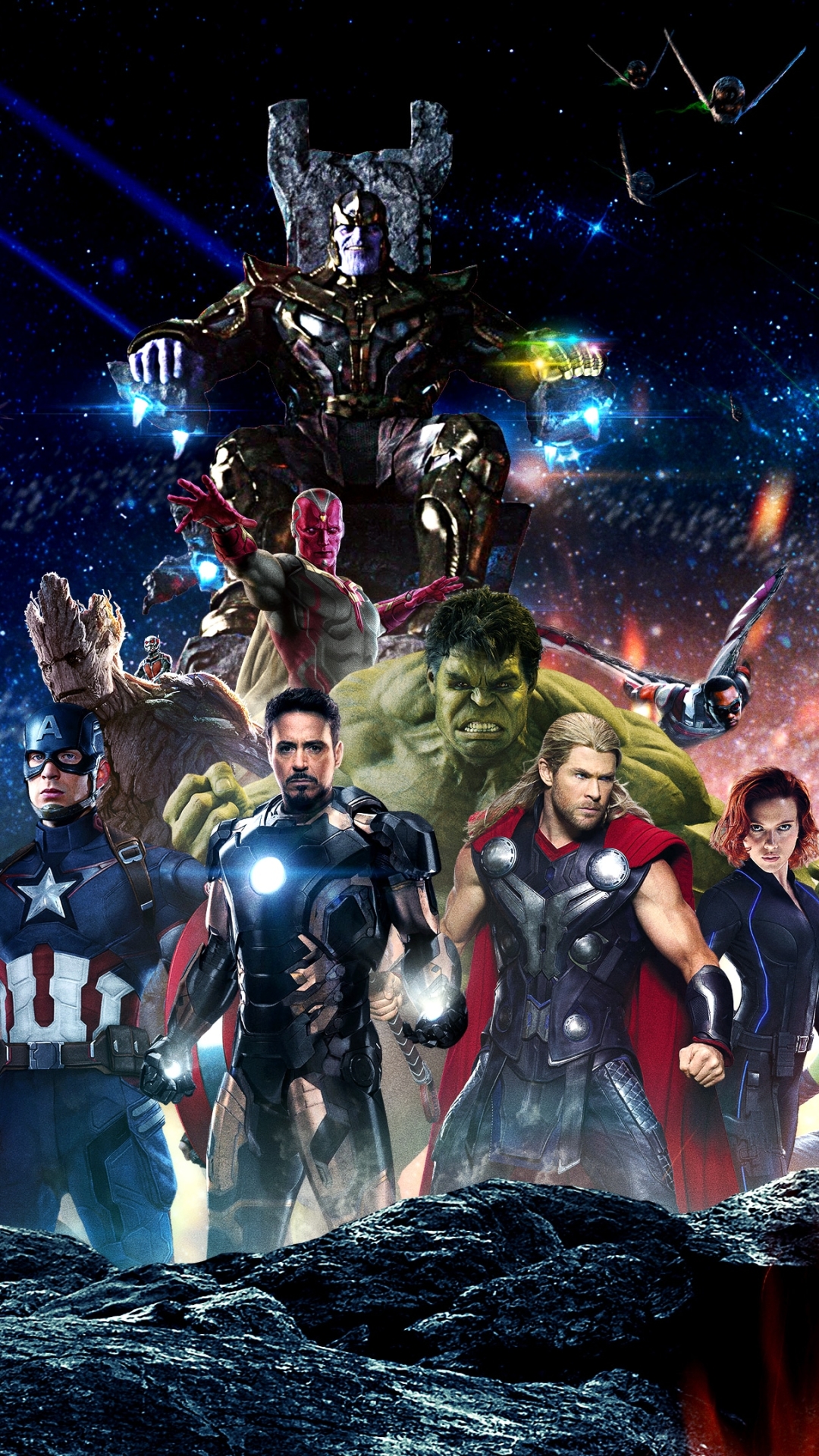 Download mobile wallpaper Hulk, Iron Man, Captain America, Avengers, Movie, Thor, Black Widow, Vision (Marvel Comics), The Avengers, Thanos, Groot, Avengers: Infinity War for free.