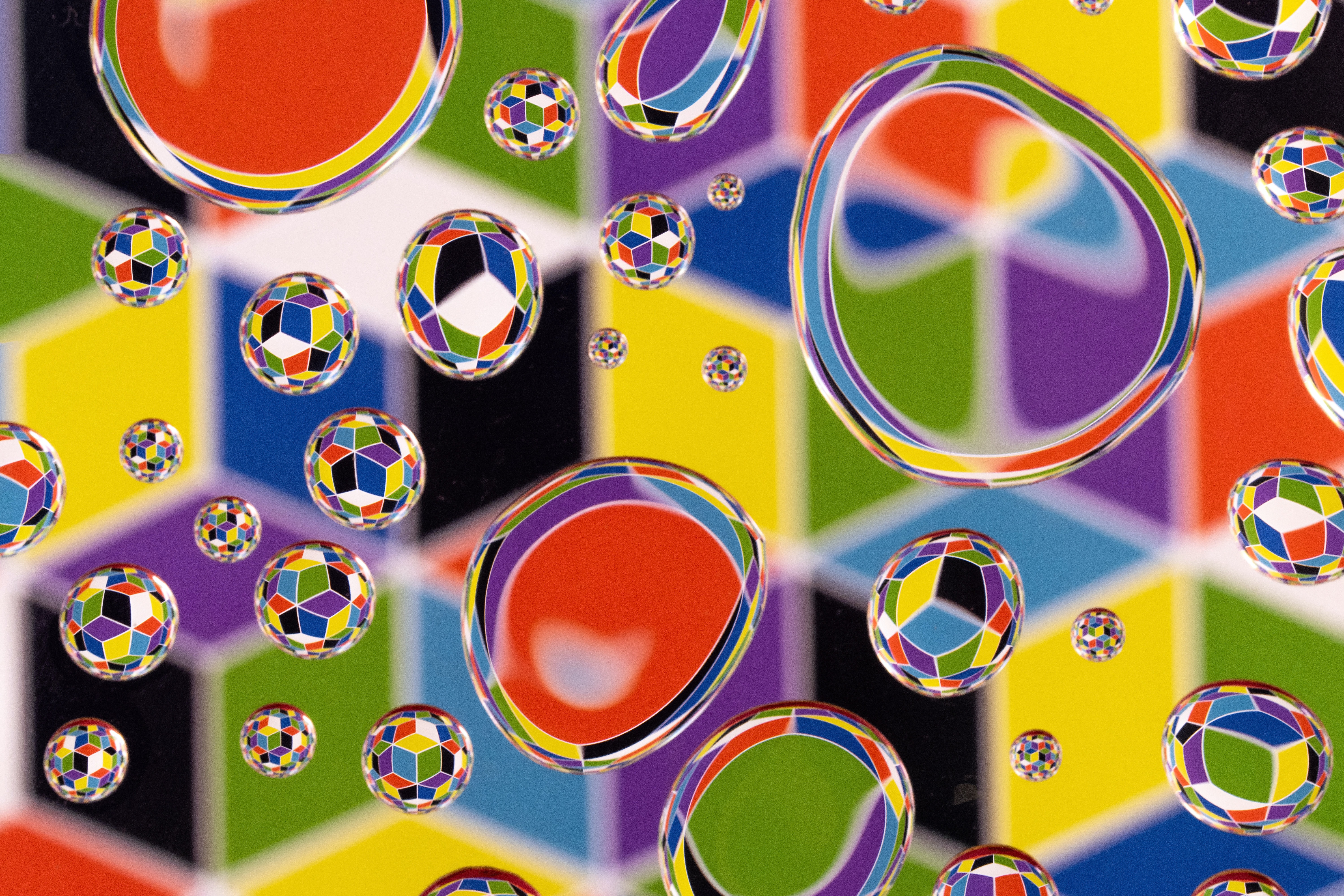 bubbles, drops, abstract, reflection, multicolored, motley