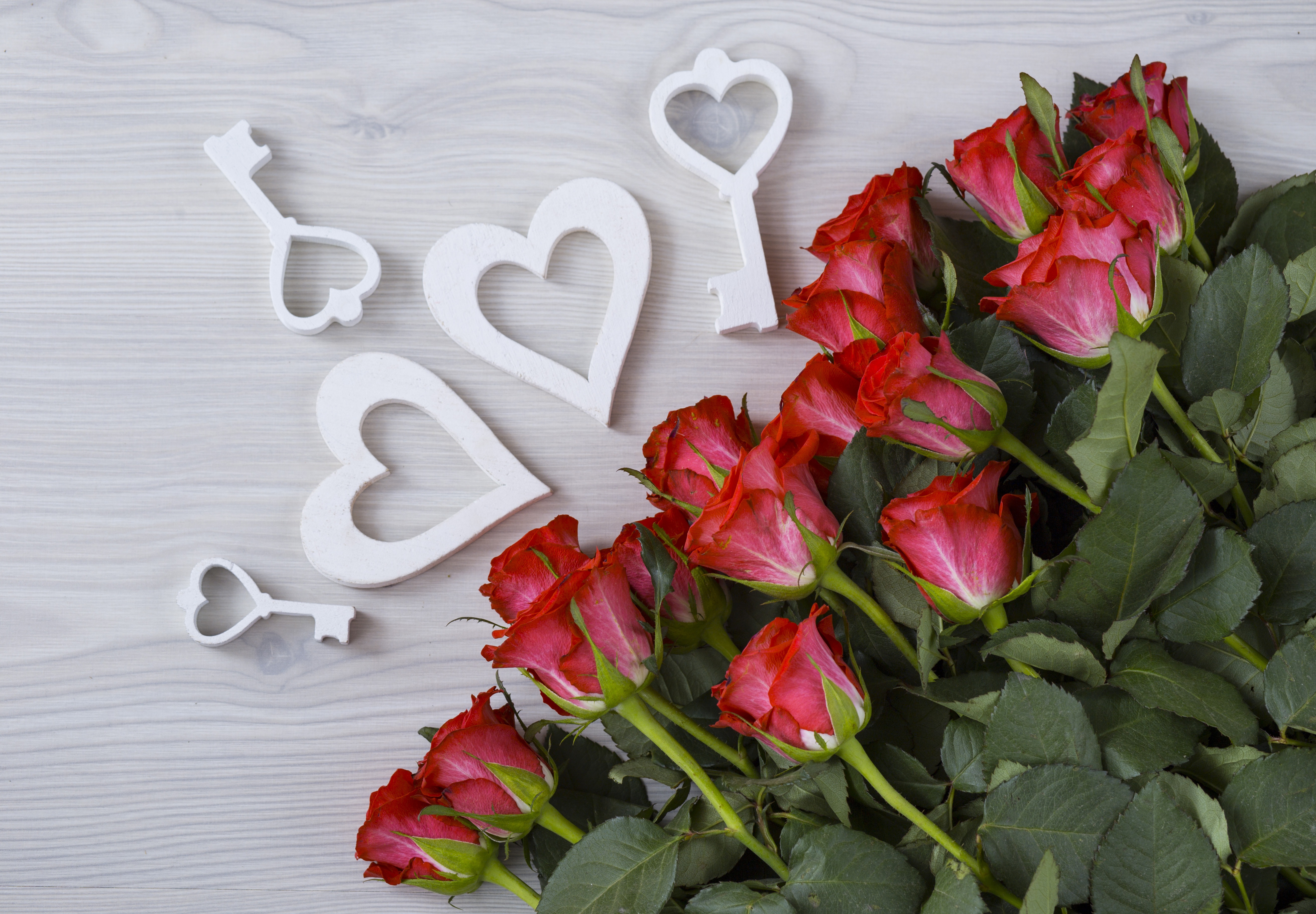 Download mobile wallpaper Flower, Rose, Key, Red Flower, Man Made, Heart Shaped for free.