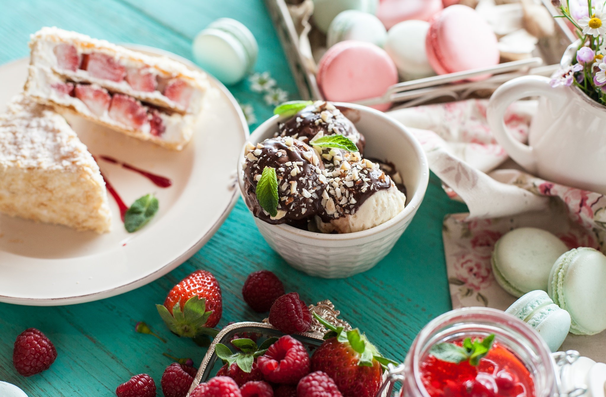 Download mobile wallpaper Food, Raspberry, Ice Cream, Still Life, Sweets, Macaron for free.