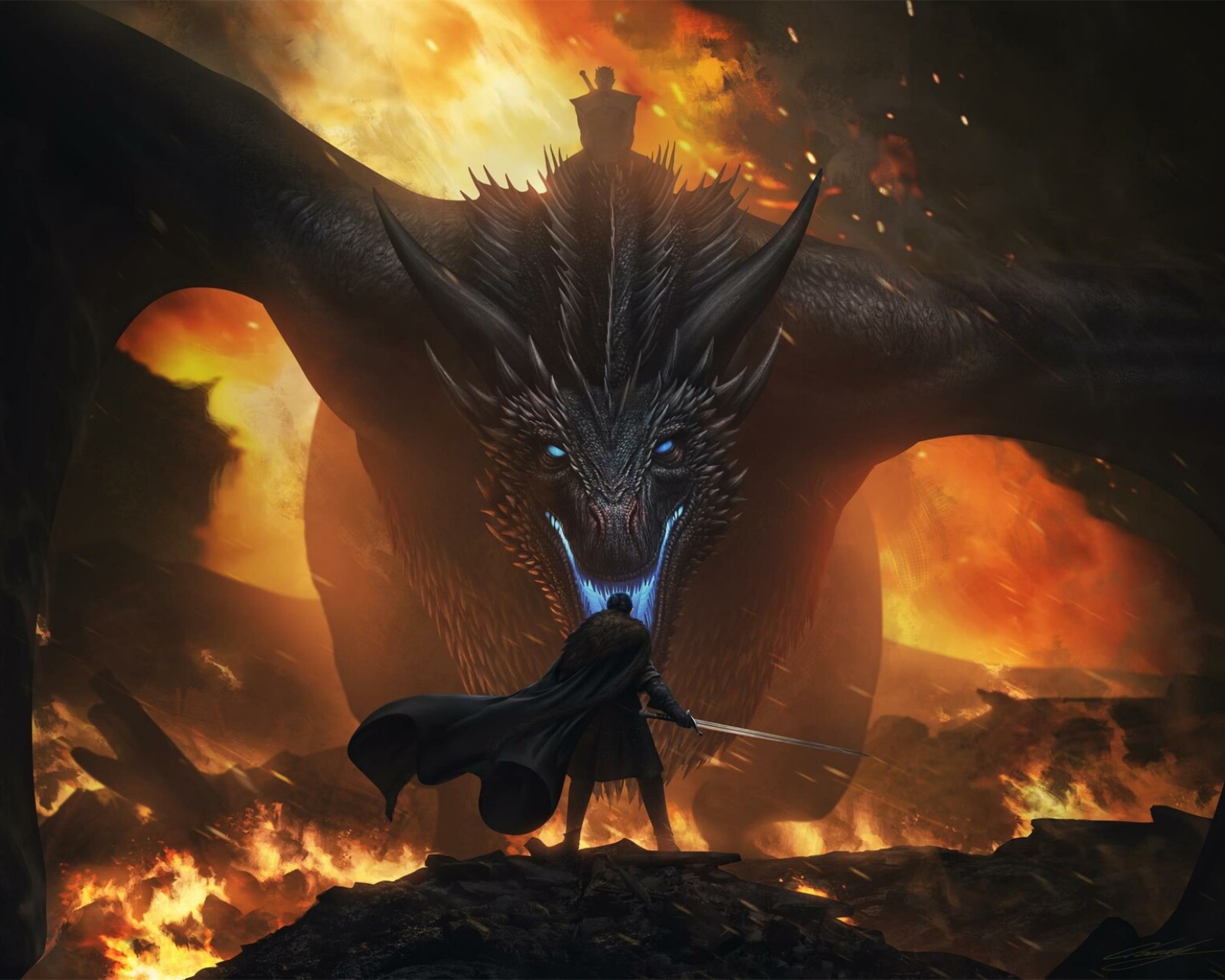 Download mobile wallpaper Game Of Thrones, Dragon, Warrior, Sword, Tv Show, Jon Snow, Night King (Game Of Thrones) for free.