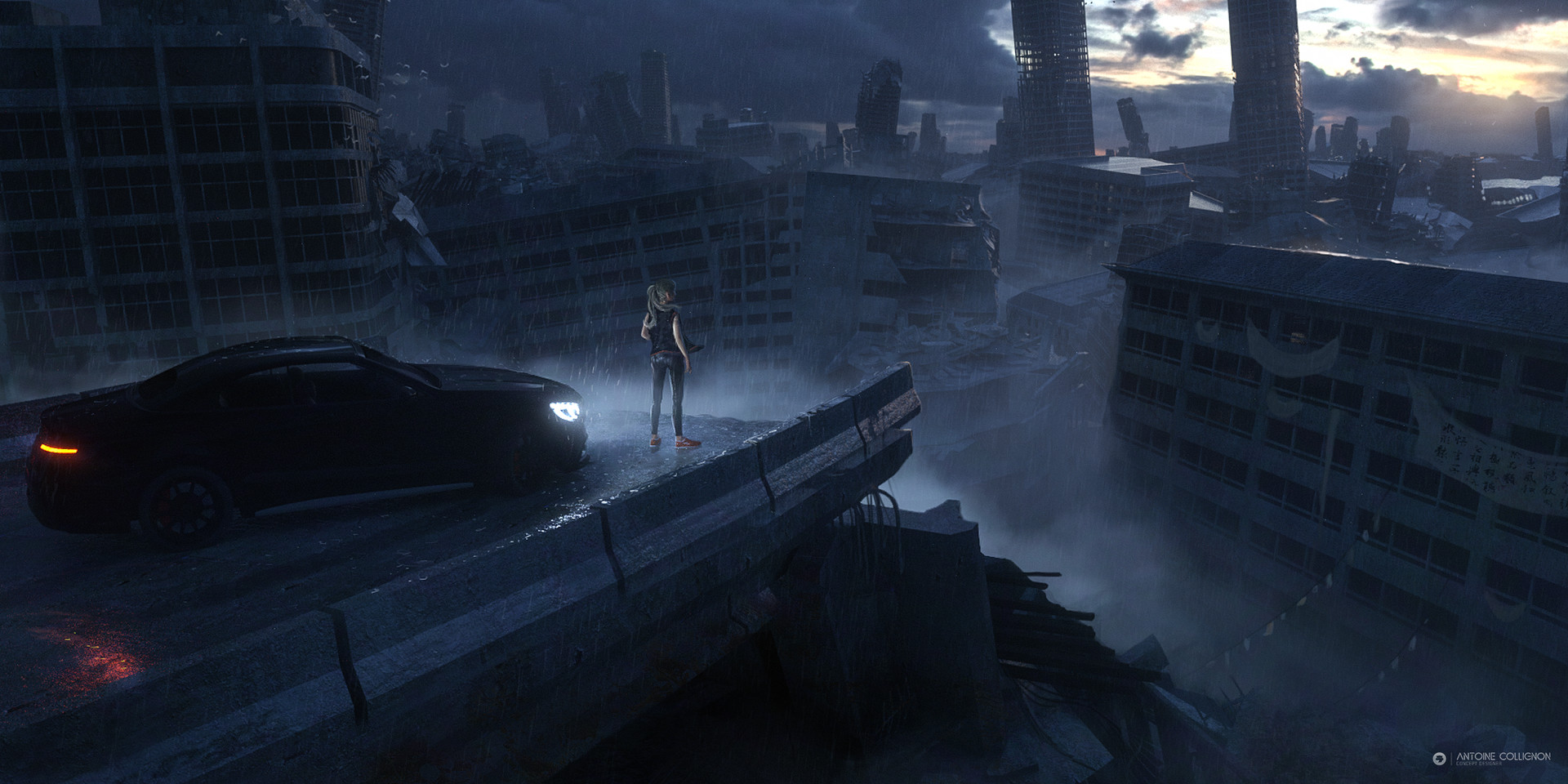 Download mobile wallpaper Rain, City, Car, Sci Fi, Post Apocalyptic for free.