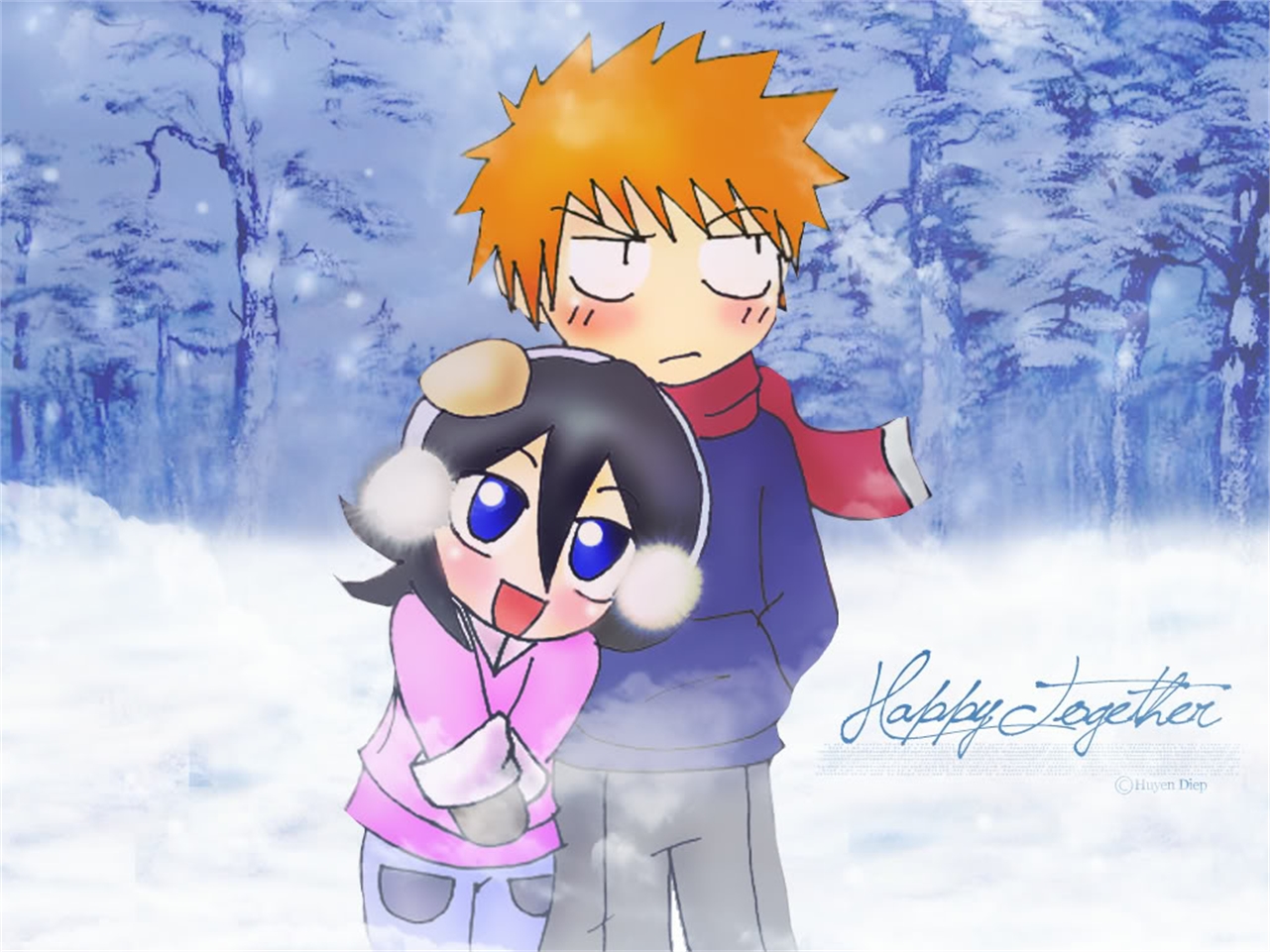 Handy-Wallpaper Bleach, Rukia Kuchiki, Animes, Ichigo Kurosaki kostenlos herunterladen.