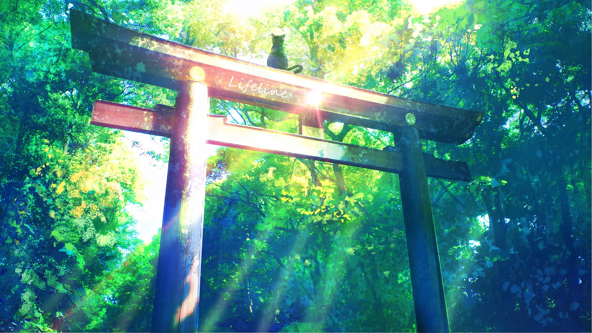 Download mobile wallpaper Anime, Cat, Torii, Shrine for free.