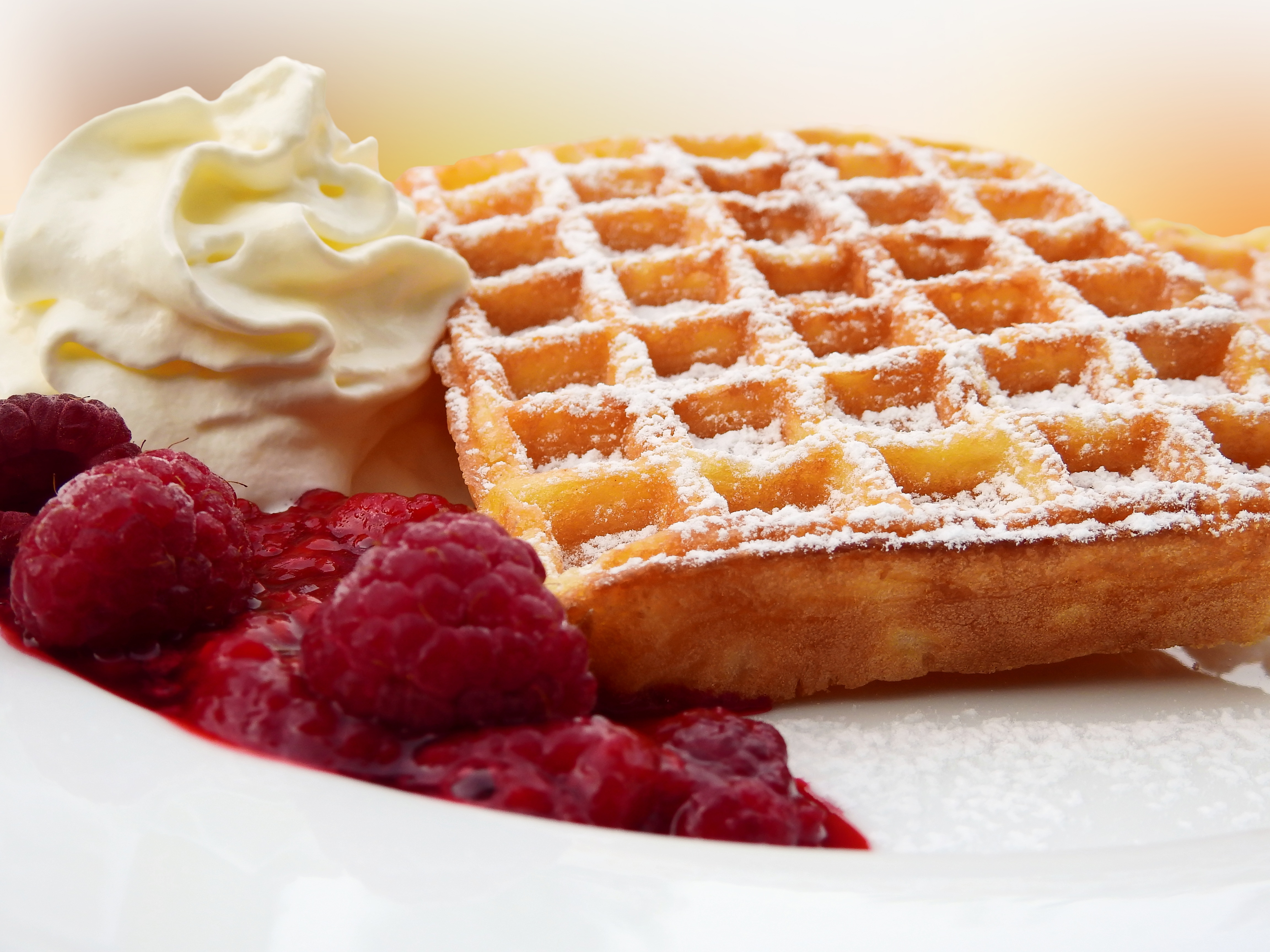 Download mobile wallpaper Food, Raspberry, Cream, Waffle, Breakfast for free.