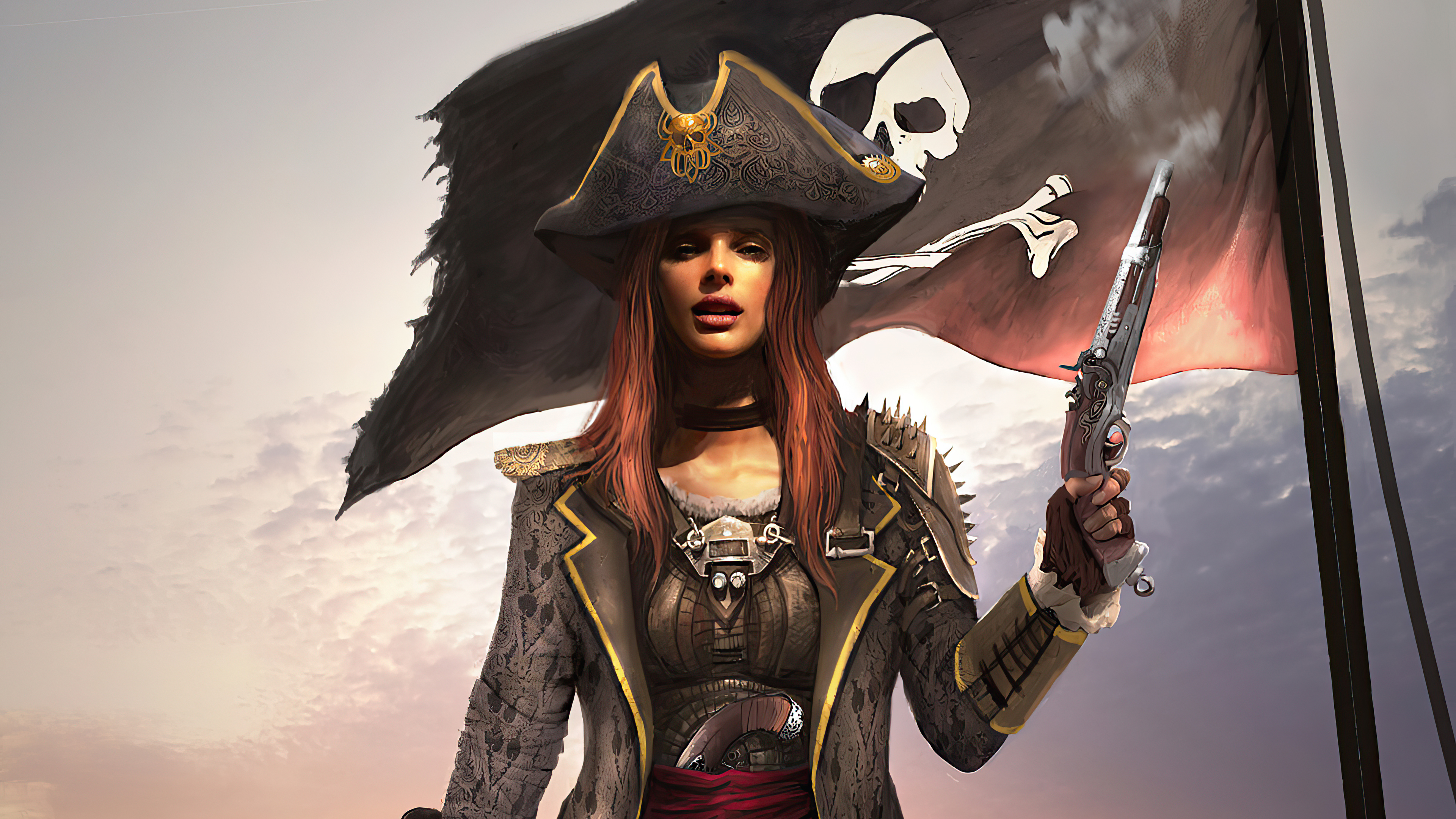 Descarga gratuita de fondo de pantalla para móvil de Fantasía, Sombrero, Pirata, Pistola, Mujer Guerrera.