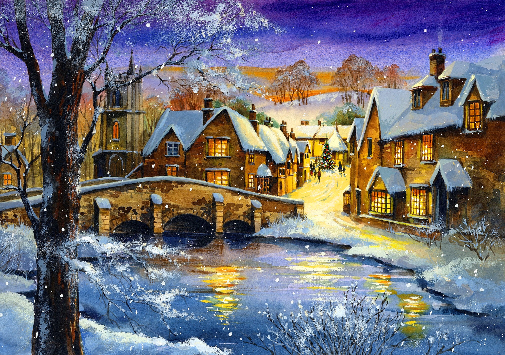 Download mobile wallpaper Landscape, Winter, Painting, Artistic for free.