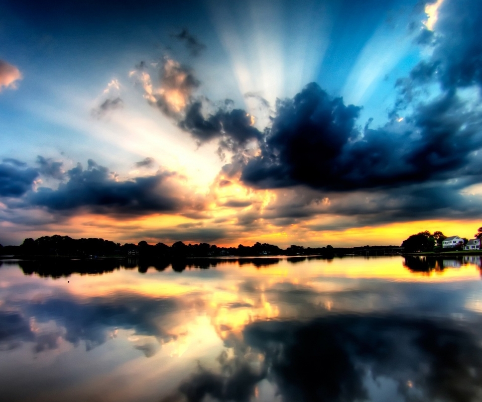 Free download wallpaper Water, Sunset, Sky, Lake, Reflection, Tree, House, Earth, Cloud on your PC desktop