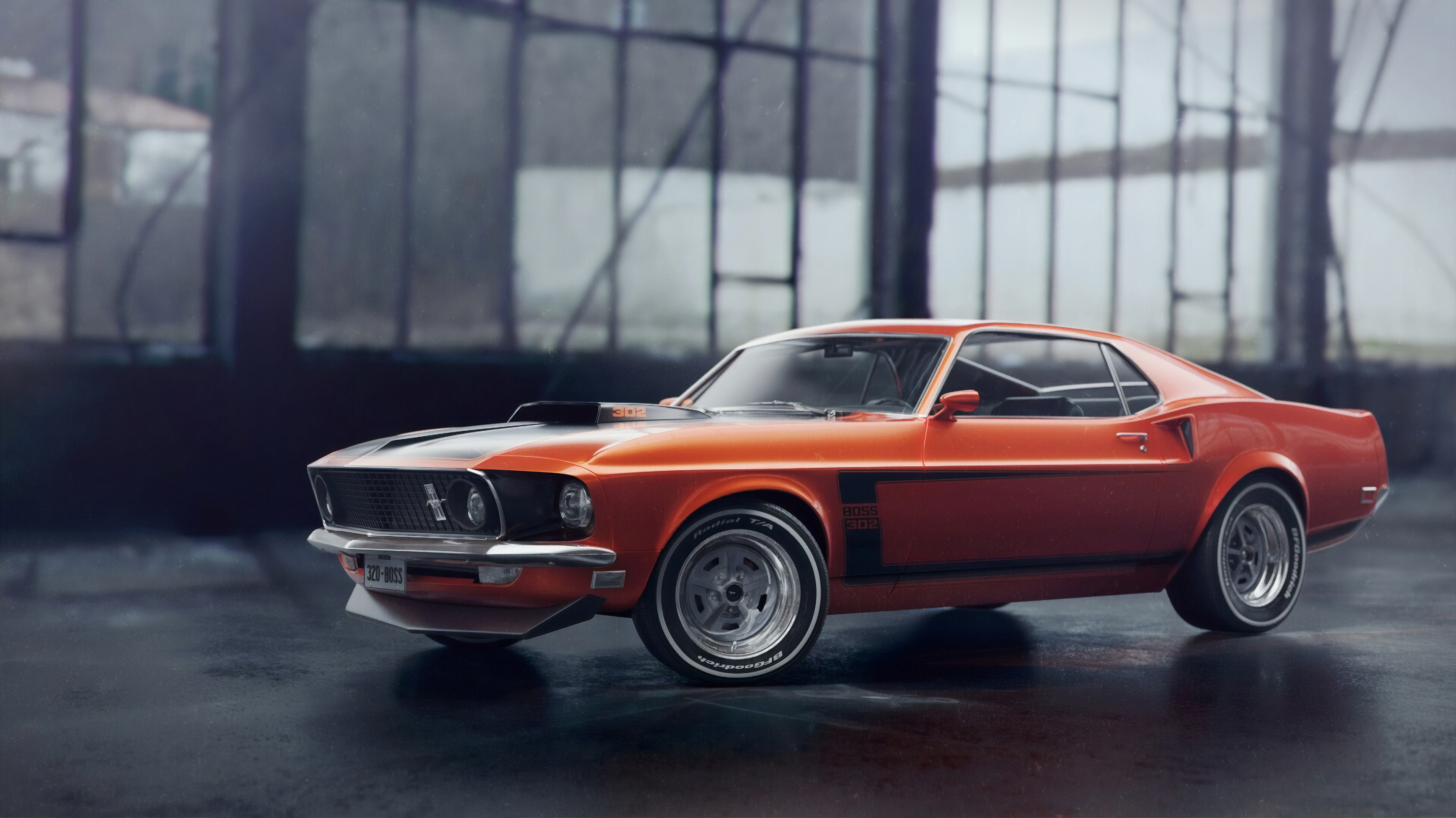 Descarga gratuita de fondo de pantalla para móvil de Vado, Coche, Ford Mustang, Vehículos, Coche Musculoso, Ford Mustang Jefe 302, Coche Naranja.