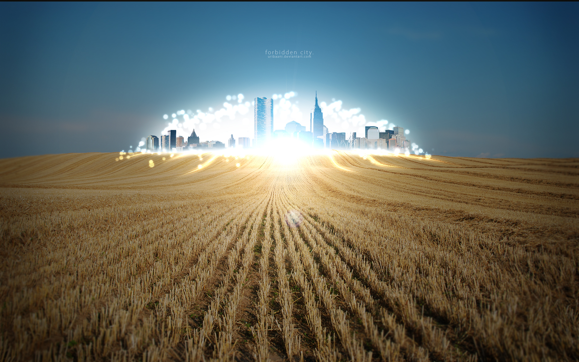 Download mobile wallpaper Field, Sky, City, Sci Fi for free.