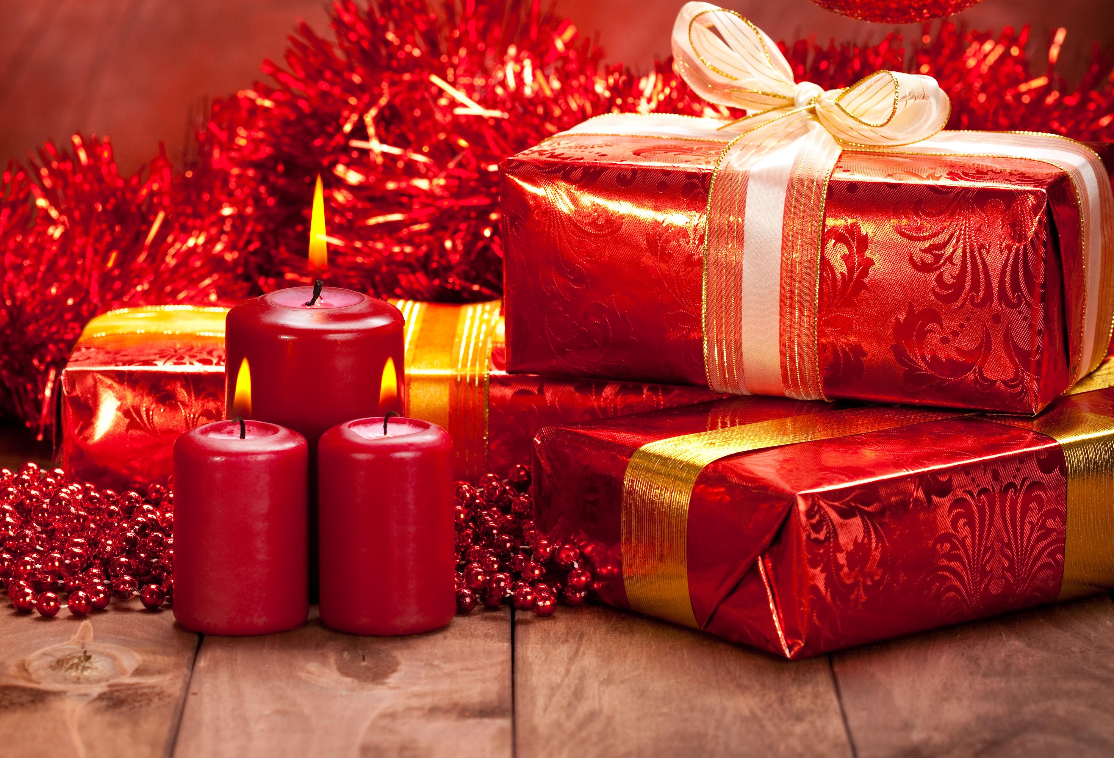 Free download wallpaper Christmas, Holiday, Gift, Candle, Ribbon on your PC desktop