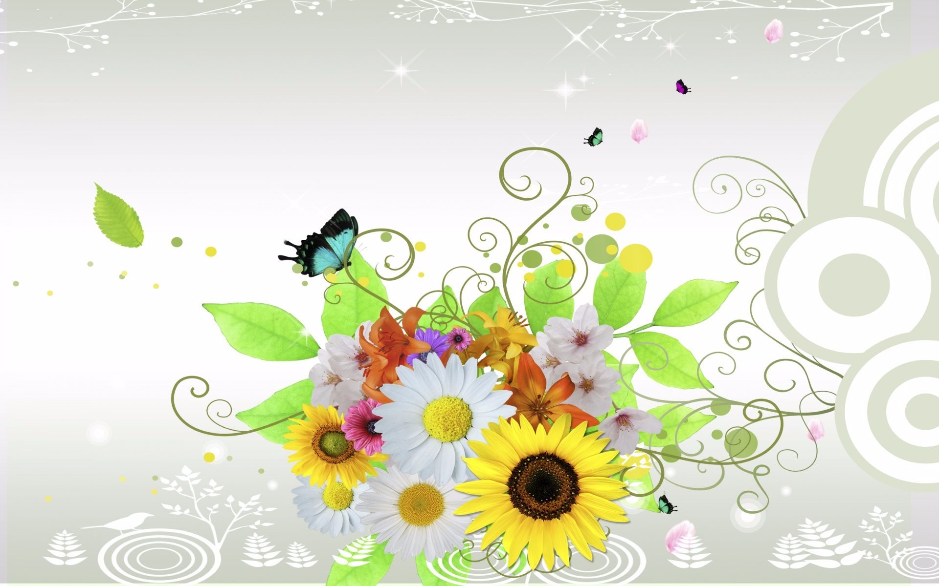 Скачать обои бесплатно Вектор, Цветок, Бабочка, Красочный, Абстрактные картинка на рабочий стол ПК