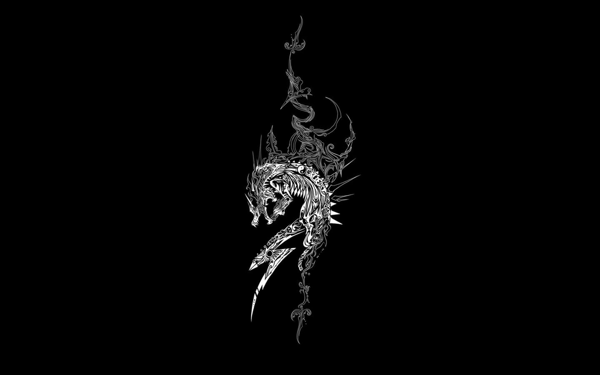dragon, dark background, abstract, patterns Full HD