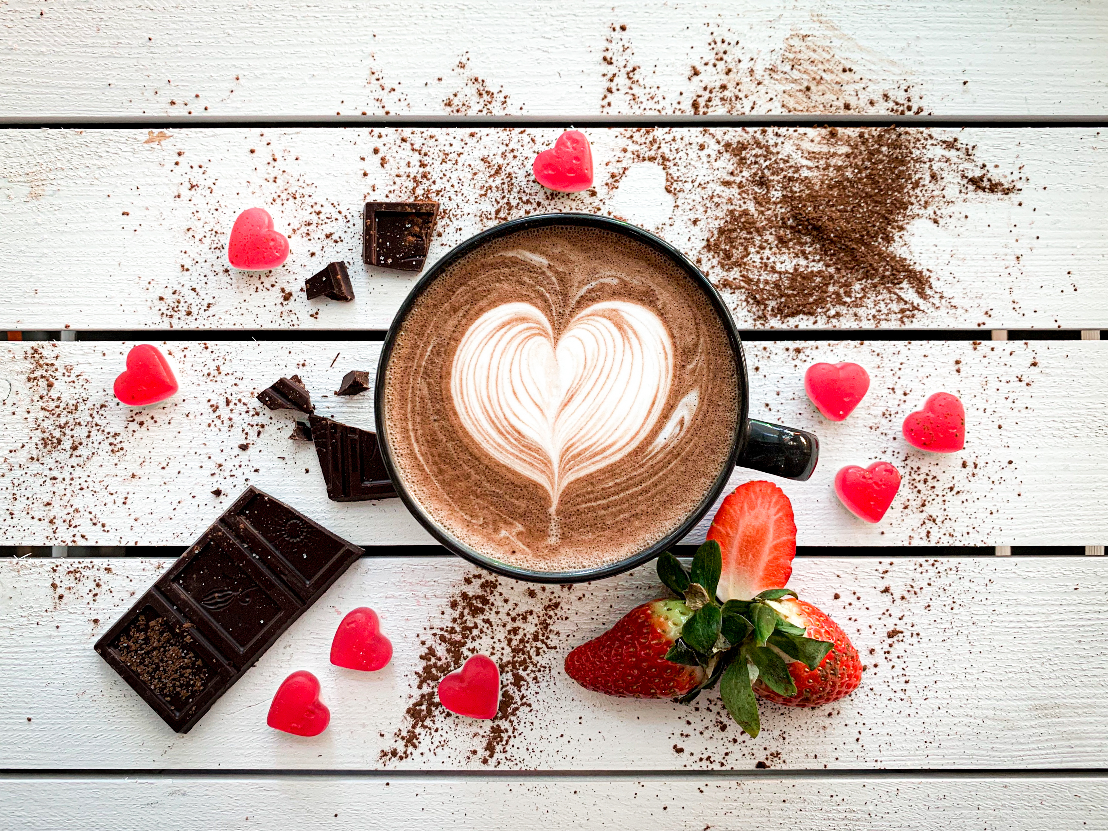 Free download wallpaper Food, Chocolate, Coffee, Still Life, Cup, Drink, Heart Shaped on your PC desktop