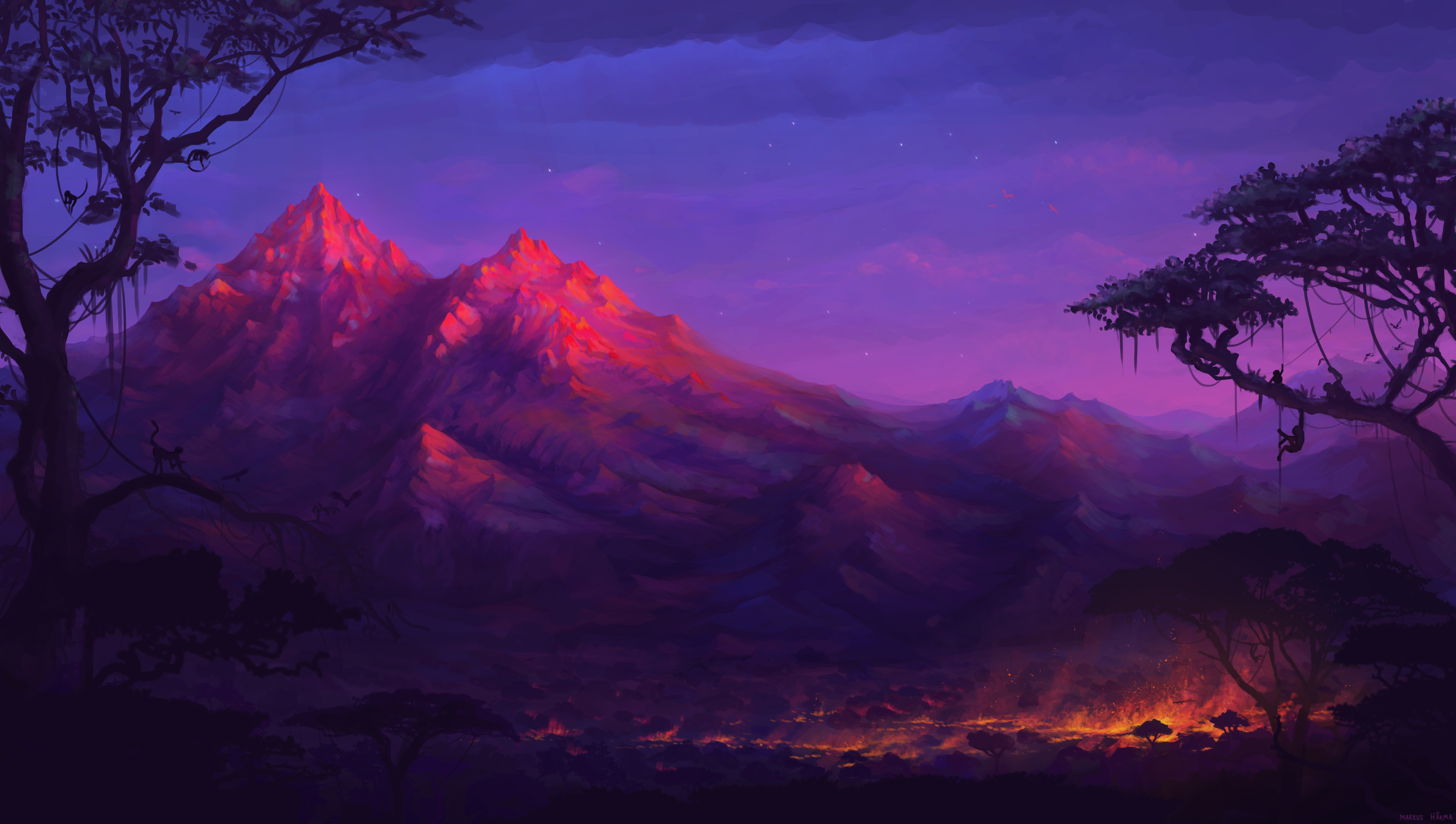 Free download wallpaper Landscape, Mountain, Dusk, Artistic on your PC desktop