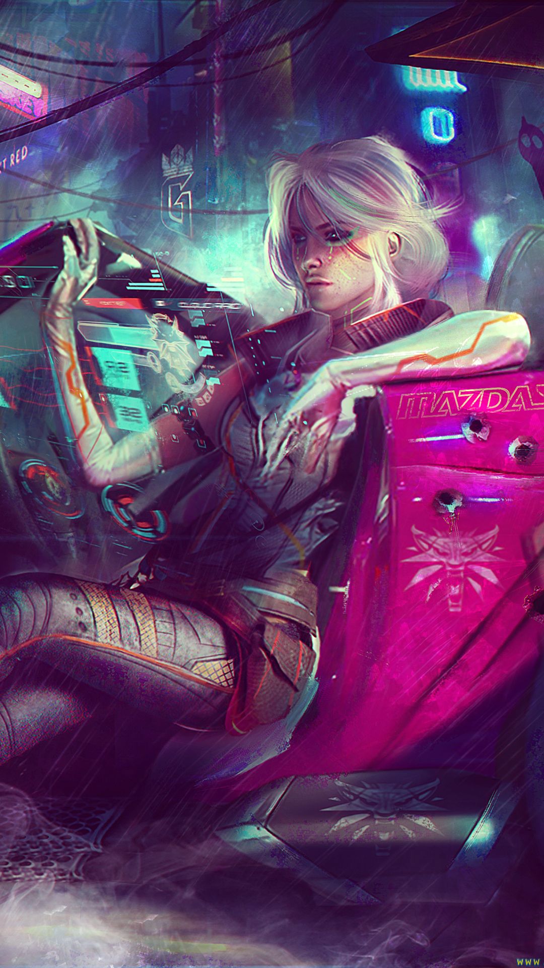 Download mobile wallpaper Crossover, Video Game, Cyberpunk 2077, The Witcher 3: Wild Hunt, Ciri (The Witcher) for free.