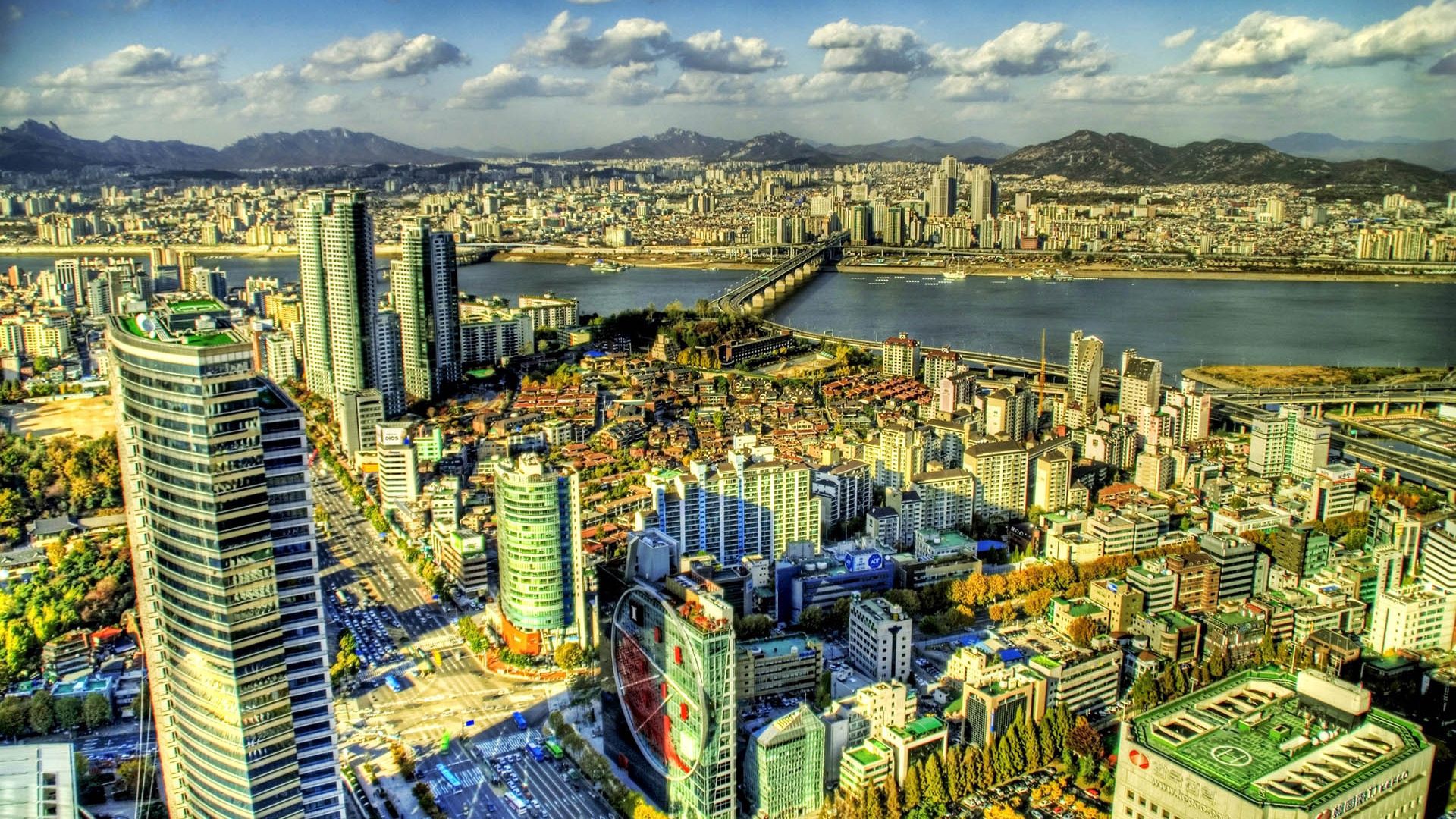 Скачать обои бесплатно Вид Сверху, Небоскребы, Города, Здания, Hdr, Южная Корея картинка на рабочий стол ПК